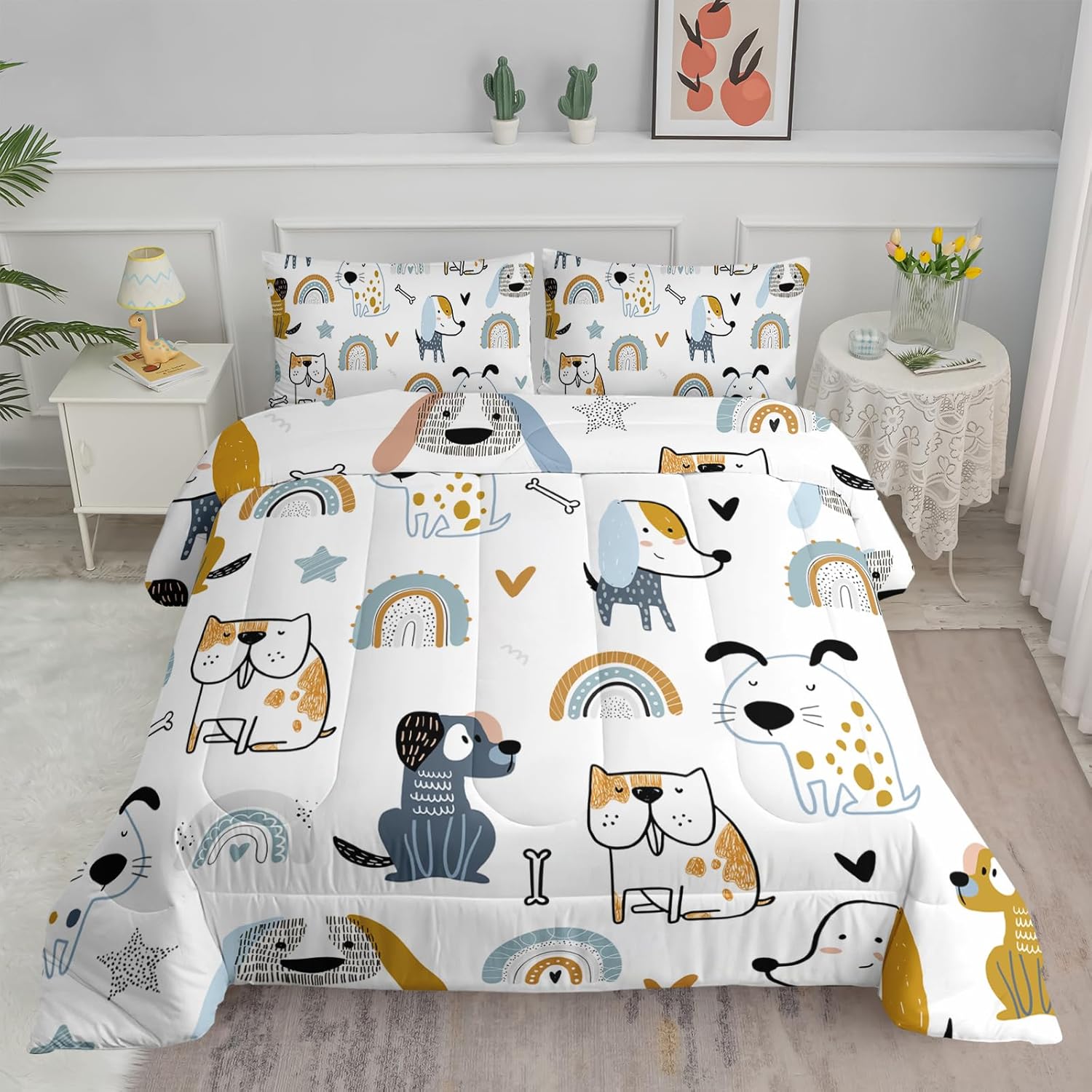 Axolotl Juego de ropa de cama de perro de dibujos animados, colorido y lindo juego de edredón para niños, niñas y adolescentes, juego de edredón