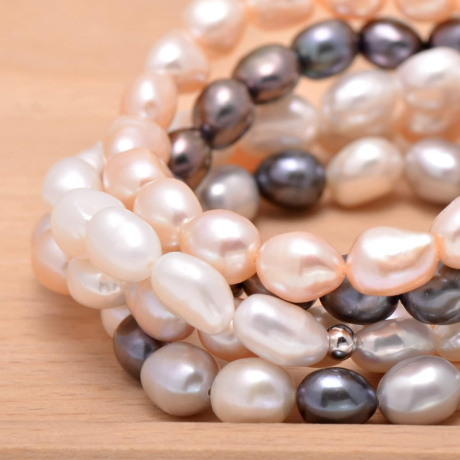 8-9 MM Cultured Freshwater Baroque Pearls Stretch Bracelet 8 Inch, Natural White Color