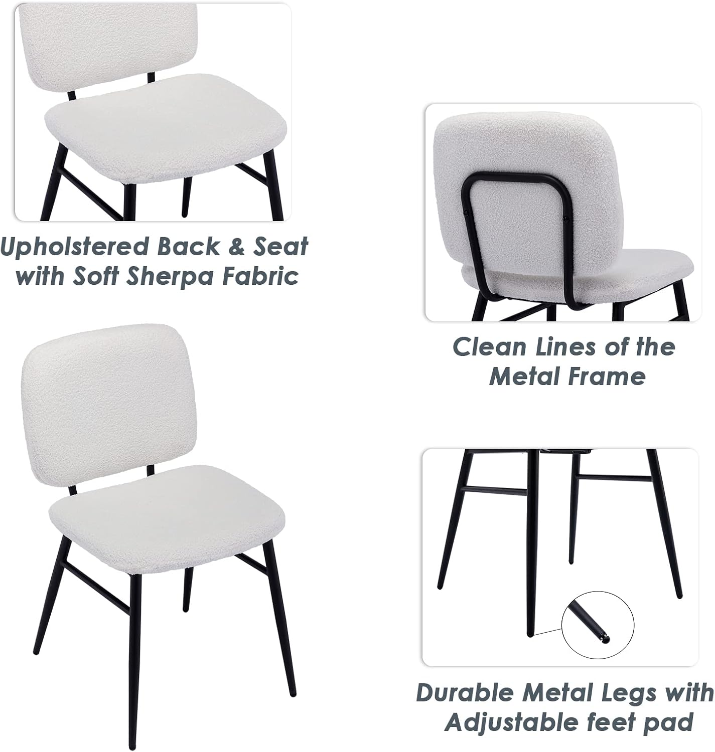 DUOMAY Mid-Century – Juego de 4 sillas de comedor modernas, cómodas sillas laterales sin brazos de sherpa con patas de metal para sala de estar,