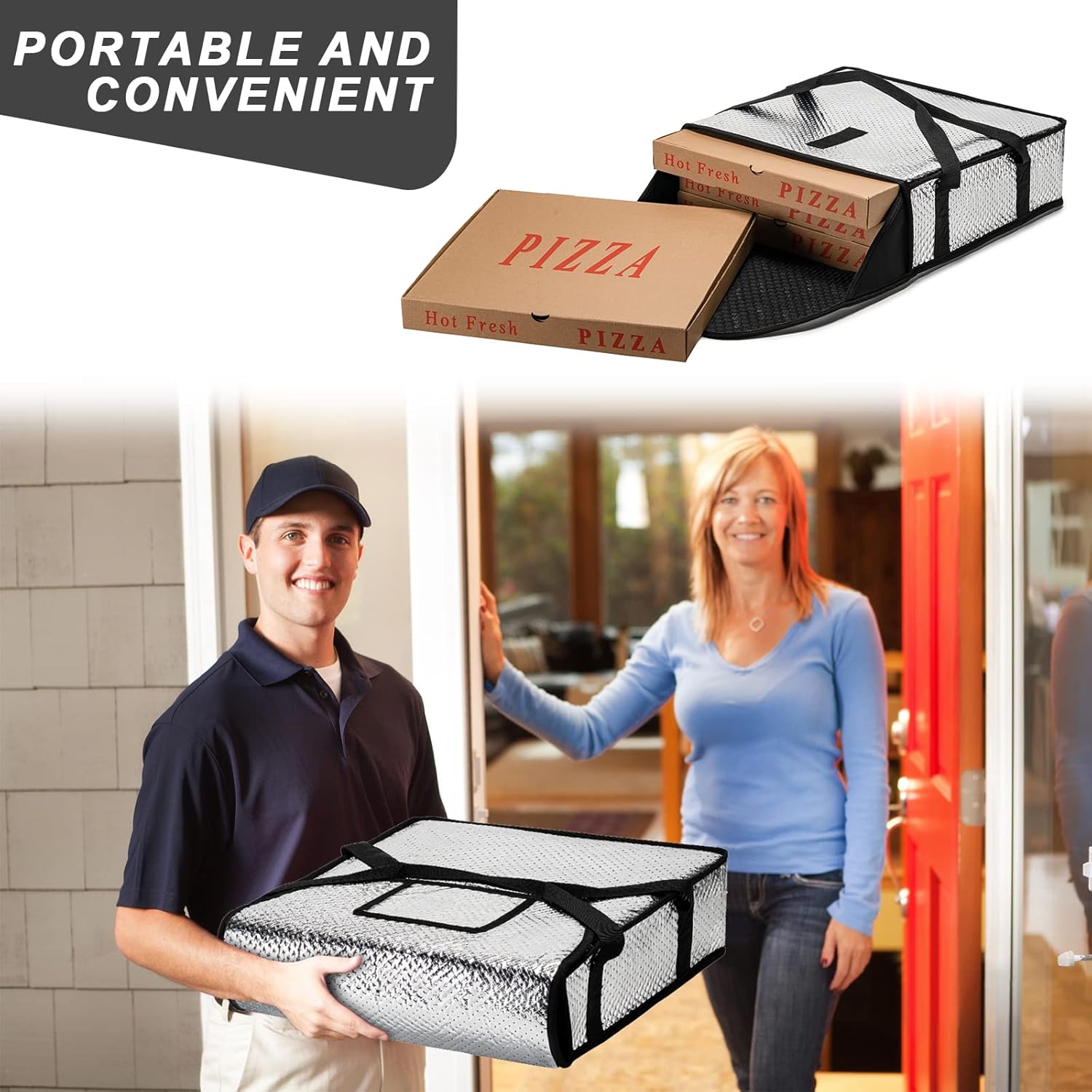 Bolsas de pizza para entrega de 18 x 18 x 5 pulgadas, sin humedad, calentador térmico profesional de pizza, transportador de alimentos de alta