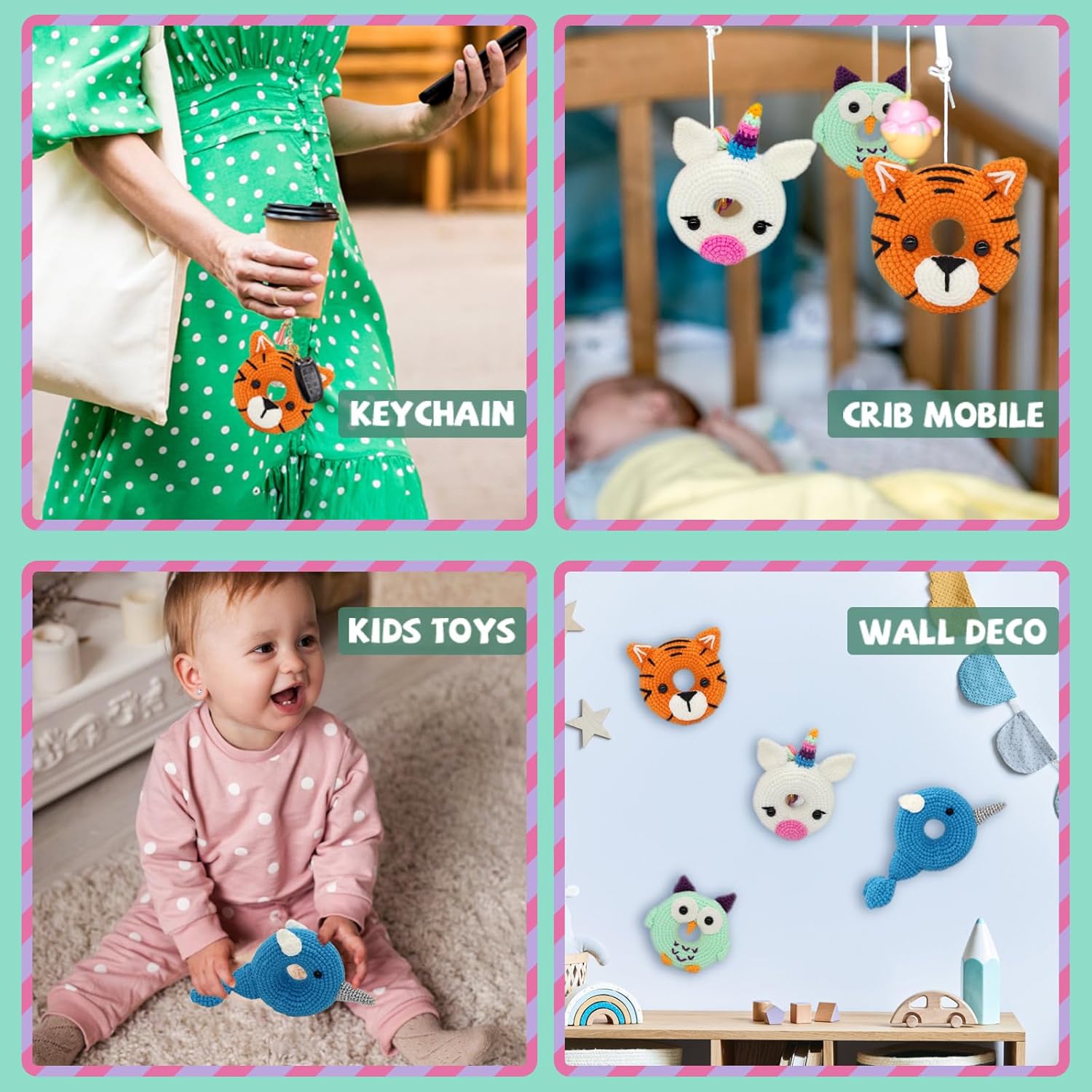 Yanpoake Kit de ganchillo para adultos y niños, 4 piezas de donas de ganchillo para principiantes, kit de amigurumi fácil de aprender a ganchillo