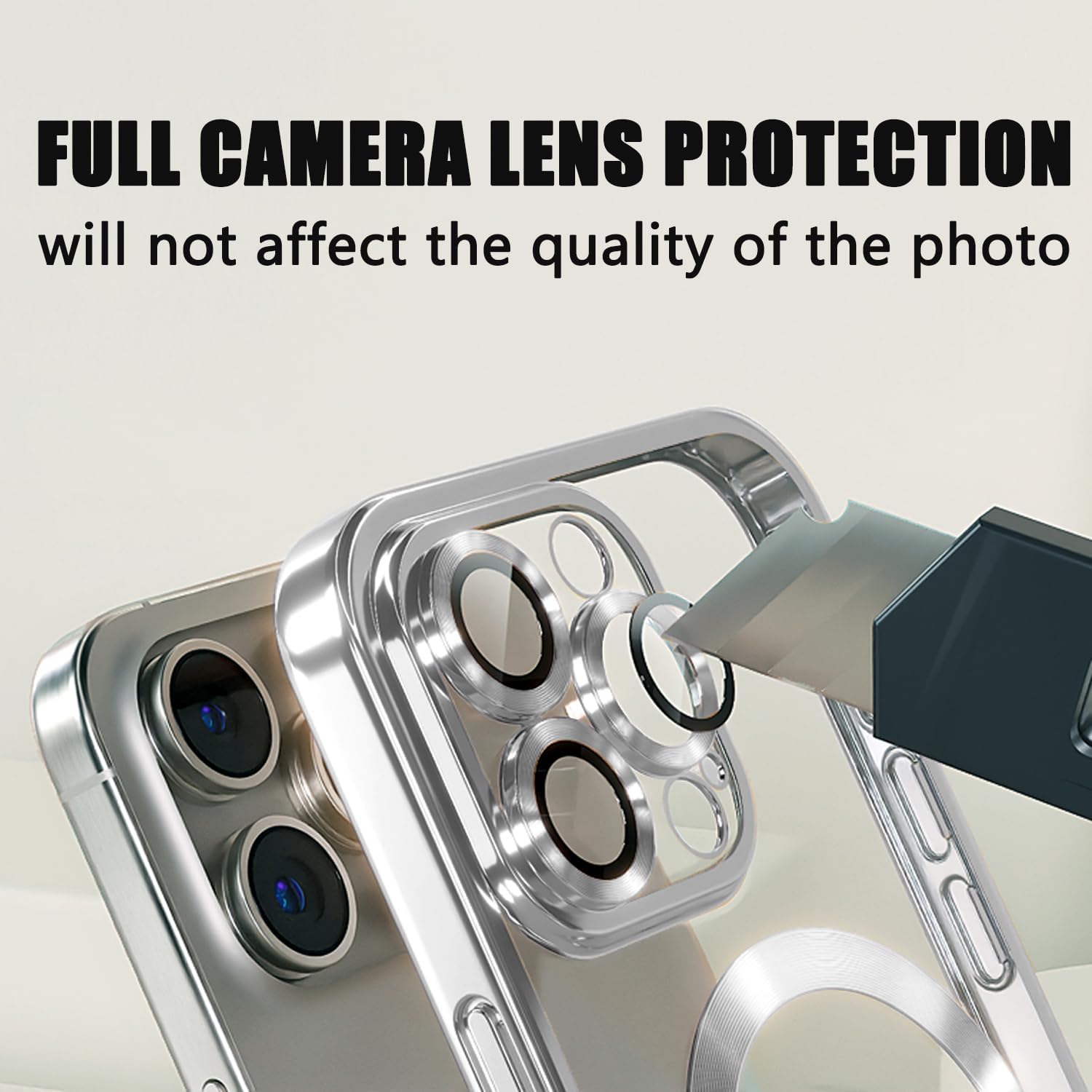 Misscase Funda MagSafe para iPhone 15 Pro Max con protector de lente de cámara, protección completa, funda magnética transparente compatible con