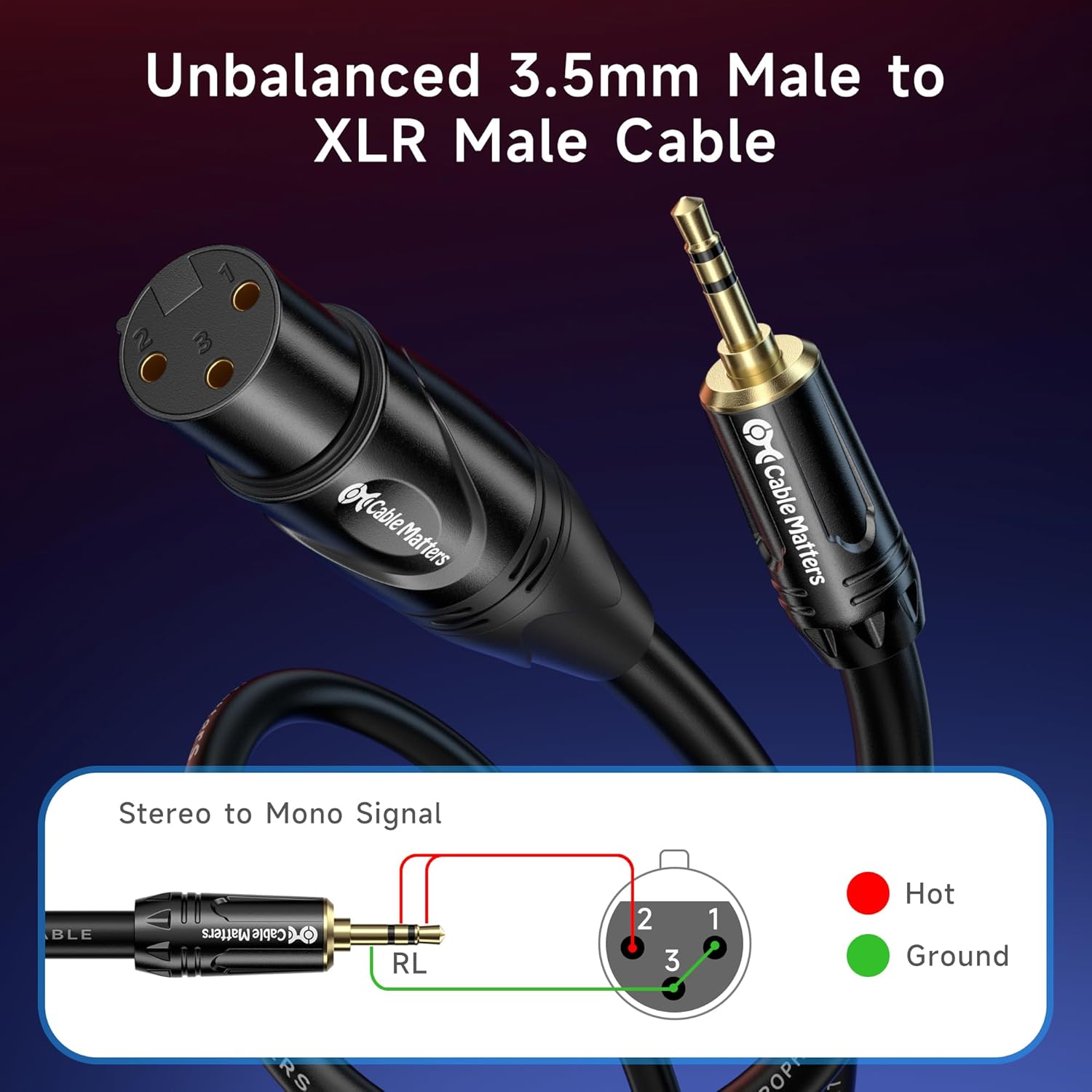 CABLE MATTERS (18 pulgadas) Cable desequilibrado de 3.5 mm a XLR (cable XLR a 3.5 mm) macho a hembra