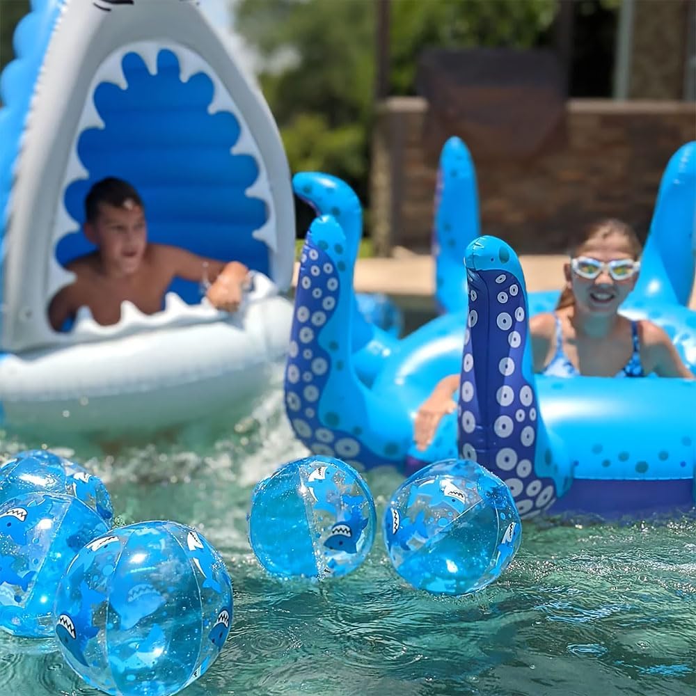 Paquete de 12 pelotas inflables de playa para fiesta de tiburón, para piscina o fiesta de cumpleaños, mini pelotas de playa – 11 pulgadas