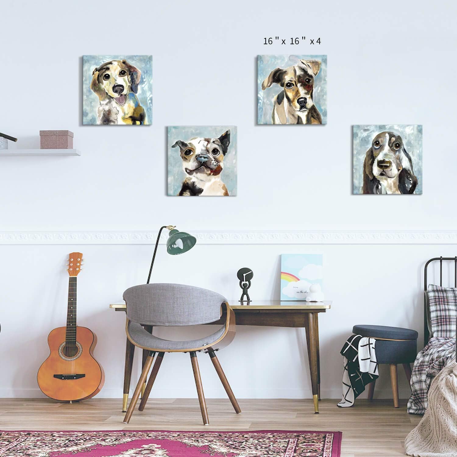 Hardy Gallery Lienzo para mascotas, obra de arte de cachorro impresión abstracta de imagen de perro sobre lienzo para paredes de habitación de niños