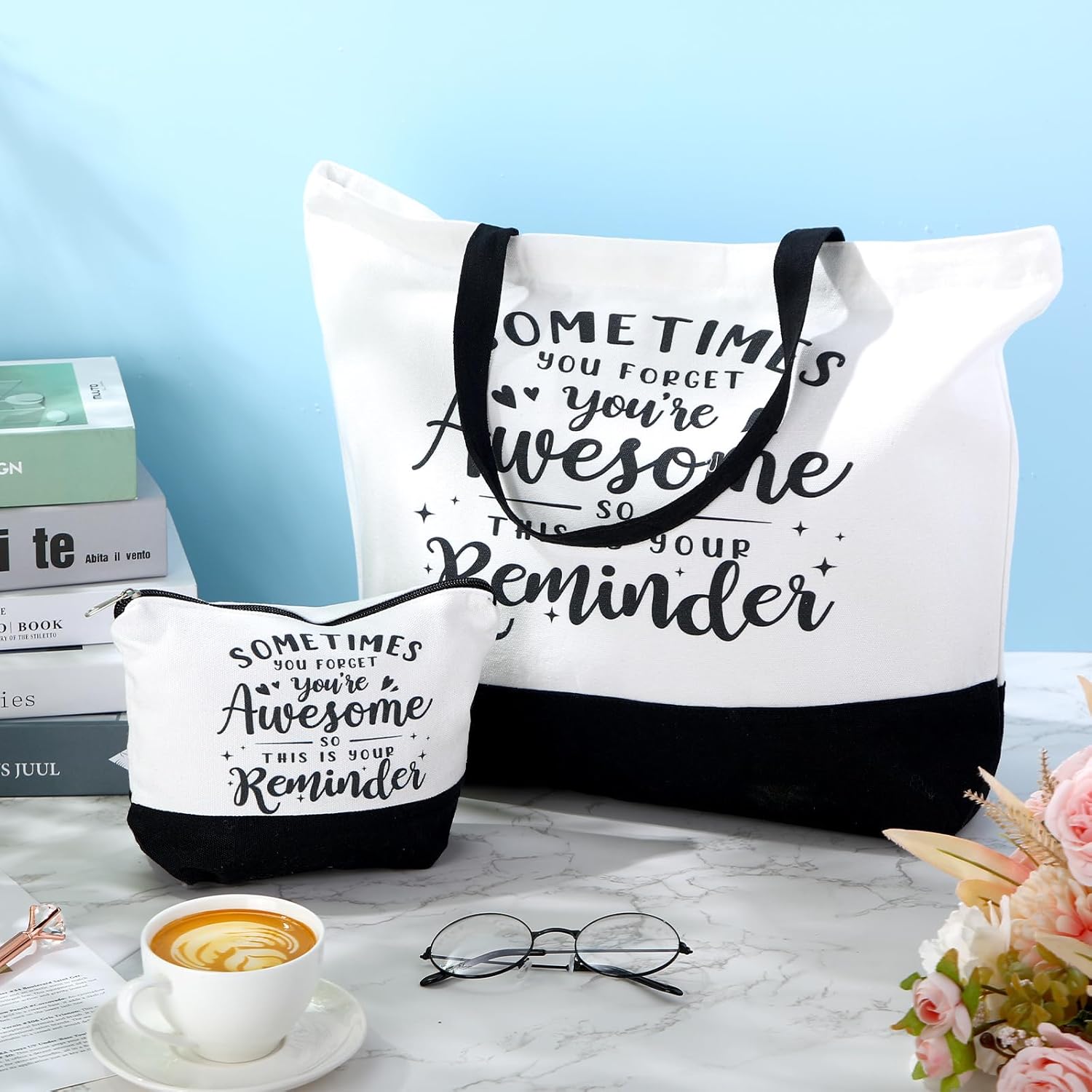 32 piezas inspiradoras bolsa de lona con cremallera reutilizable motivacional bolsa de maquillaje conjunto para mujeres, amigas compañeras de trabajo