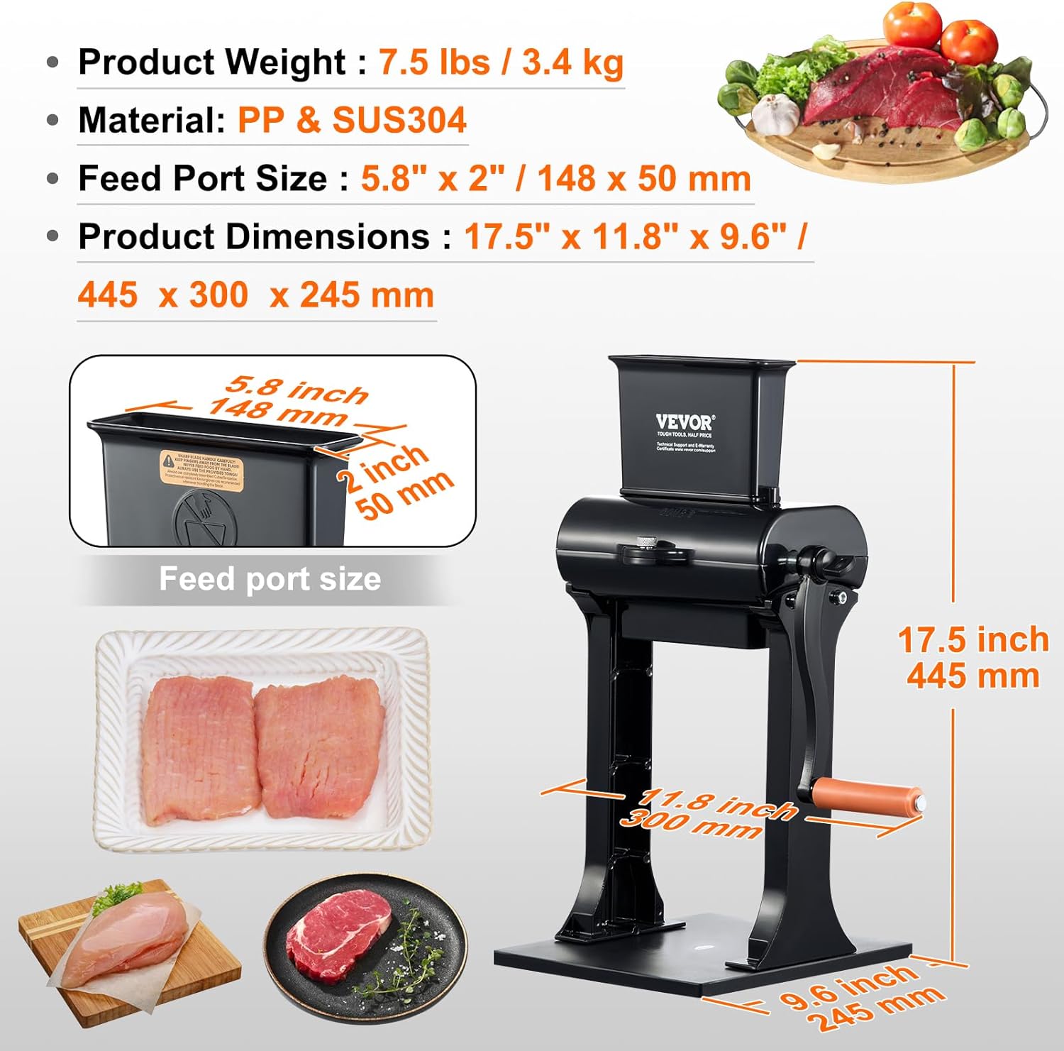 VEVOR Ablandador de carne comercial, máquina ablandadora de carne de acero inoxidable resistente, herramienta de cocina de operación manual rápida y