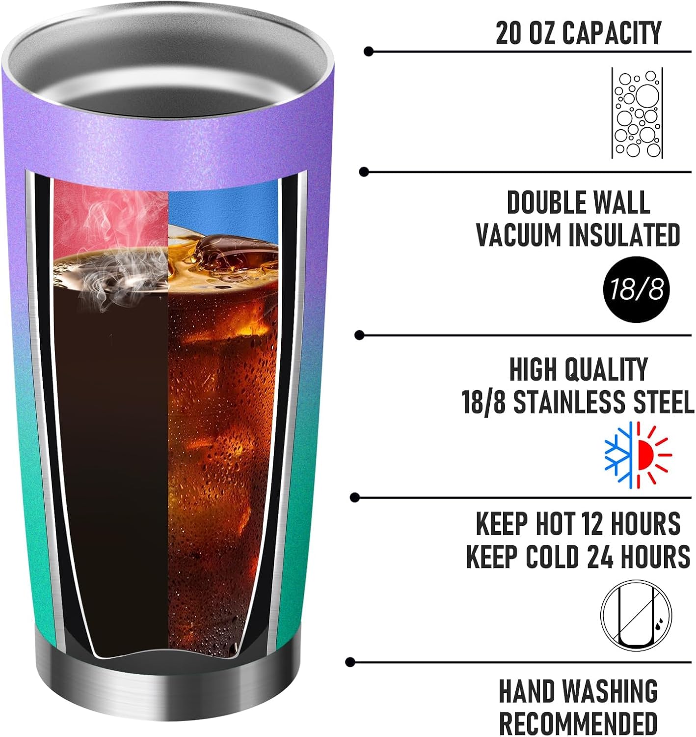 Vasos aislados de 20 onzas con tapa y pajilla, cara de playa en reposo, doble pared, acero inoxidable, vaso de vino al vacío, para café, vino, taza