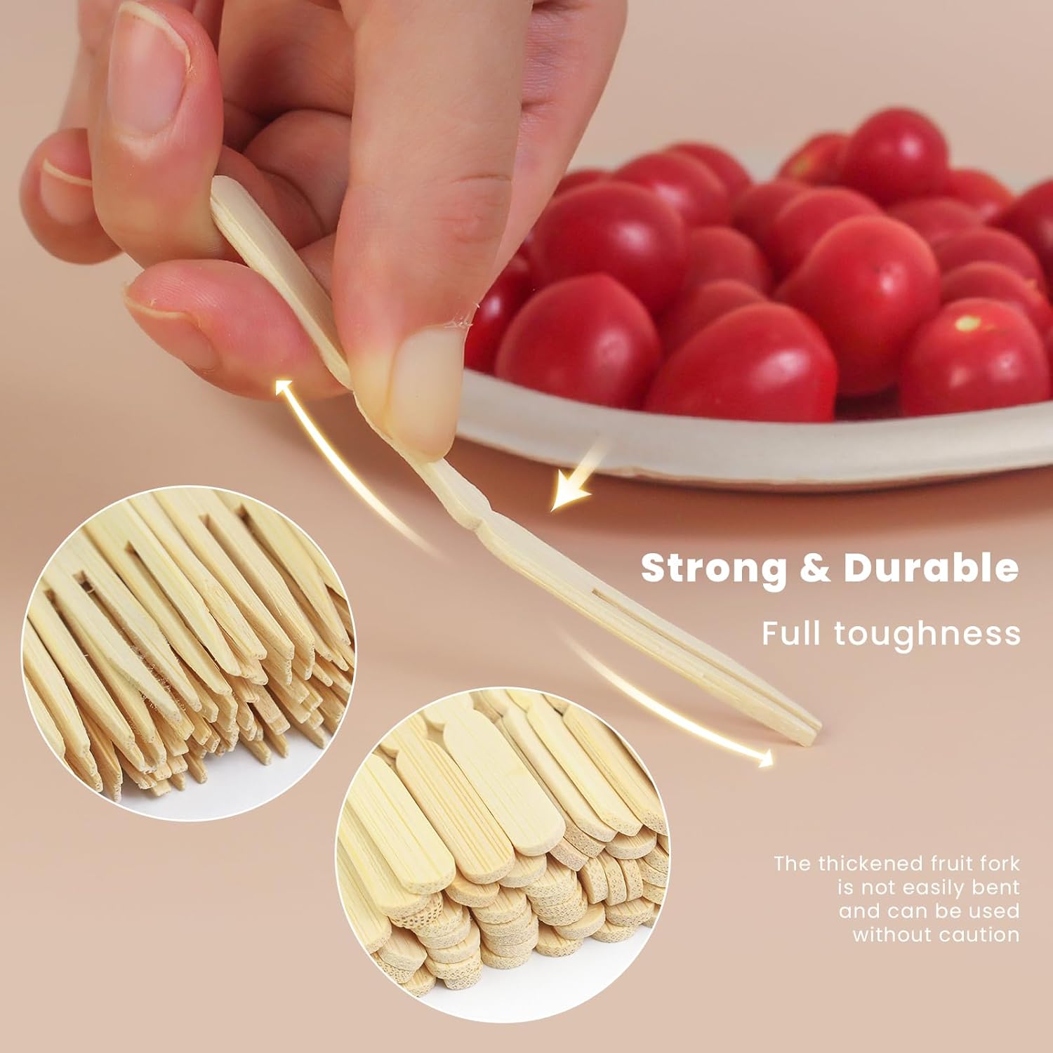 Mini tenedor de frutas de 3.5 pulgadas, mini tenedores de bambú, tenedores para aperitivos, tenedores pequeños para aperitivos, palillos desechables