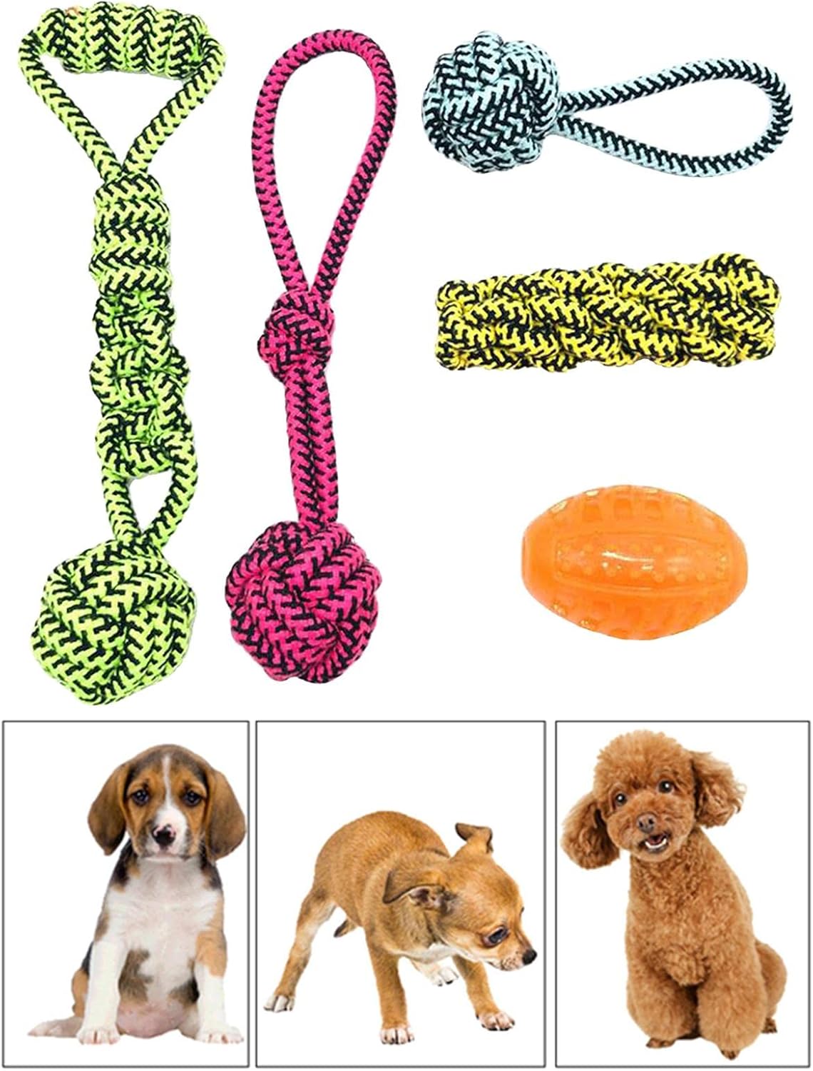 Leefasy 5 juguetes para masticar perros para mascotas, juguetes interactivos de bola de tira y afloja, cuerda para masticar cachorros, cuerdas de