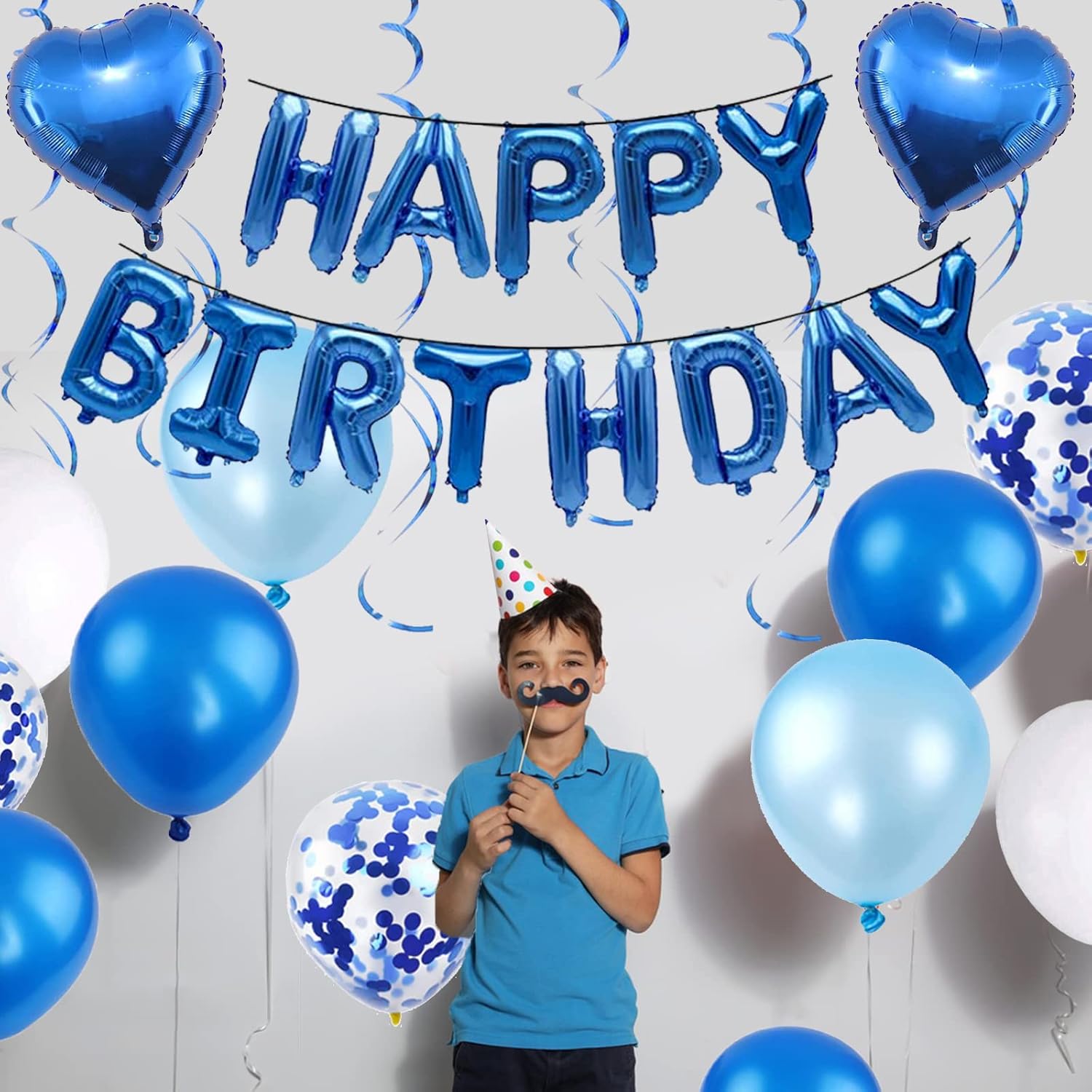 BRT Bearingshui Decoraciones de cumpleaños azules, decoración de globos de feliz cumpleaños, decoraciones de fiesta azul para 1, 13, 16, 21, 30, 40,