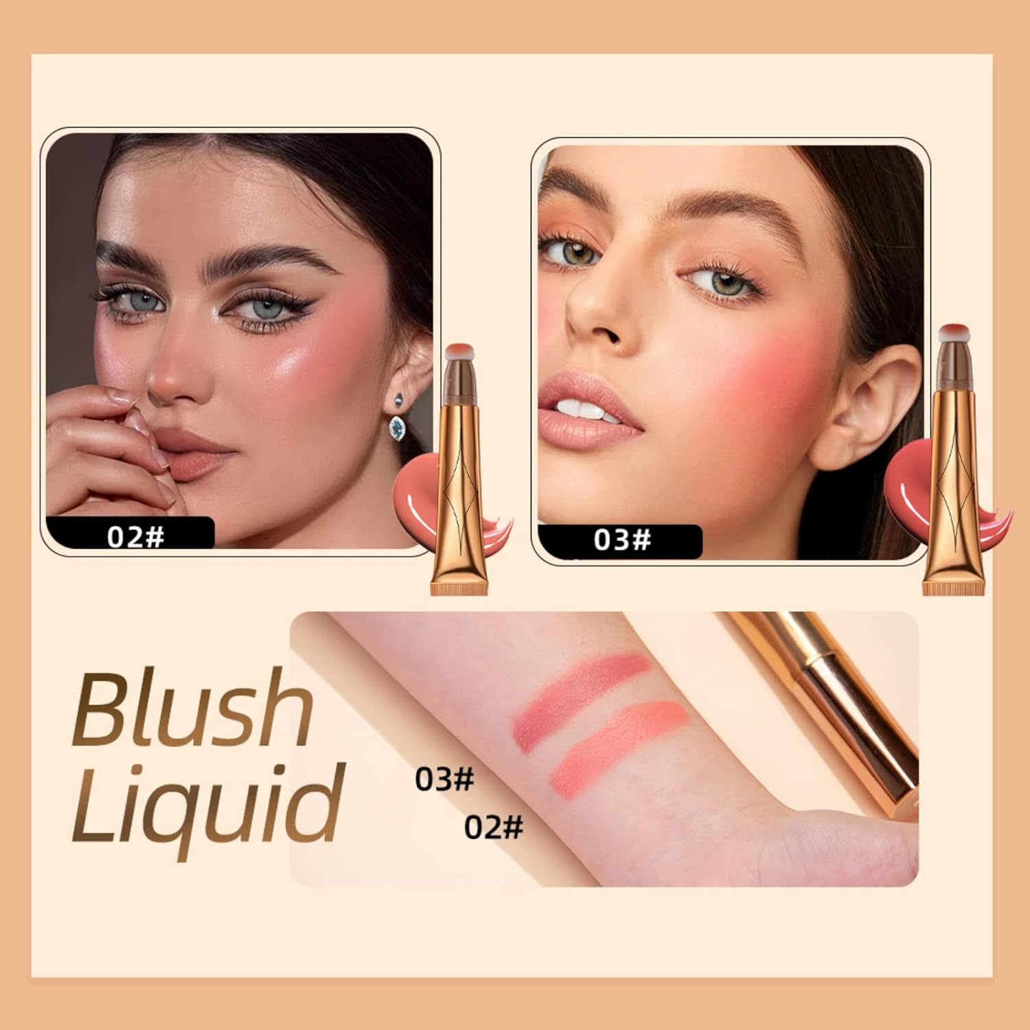 Ofanyia Varita de belleza Liquid Blusher, colorete facial líquido con aplicador de cojín suave, acabado mate cremoso suave, maquillaje ligero
