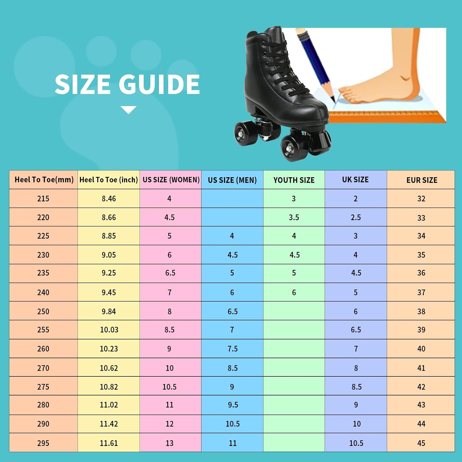 YYW Patines de ruedas para mujeres y hombres, de piel sintética de alta calidad, patines clásicos de doble fila, patines para interiores y