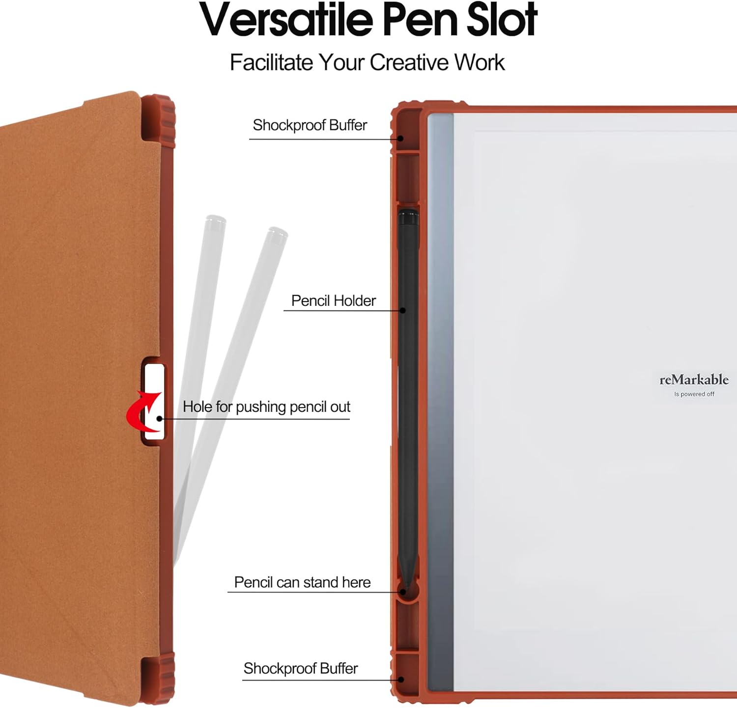Notable 2 – Funda con soporte para bolígrafo, folios delgados y ligeros con soporte para bolígrafo integrado y carcasa trasera transparente a prueba