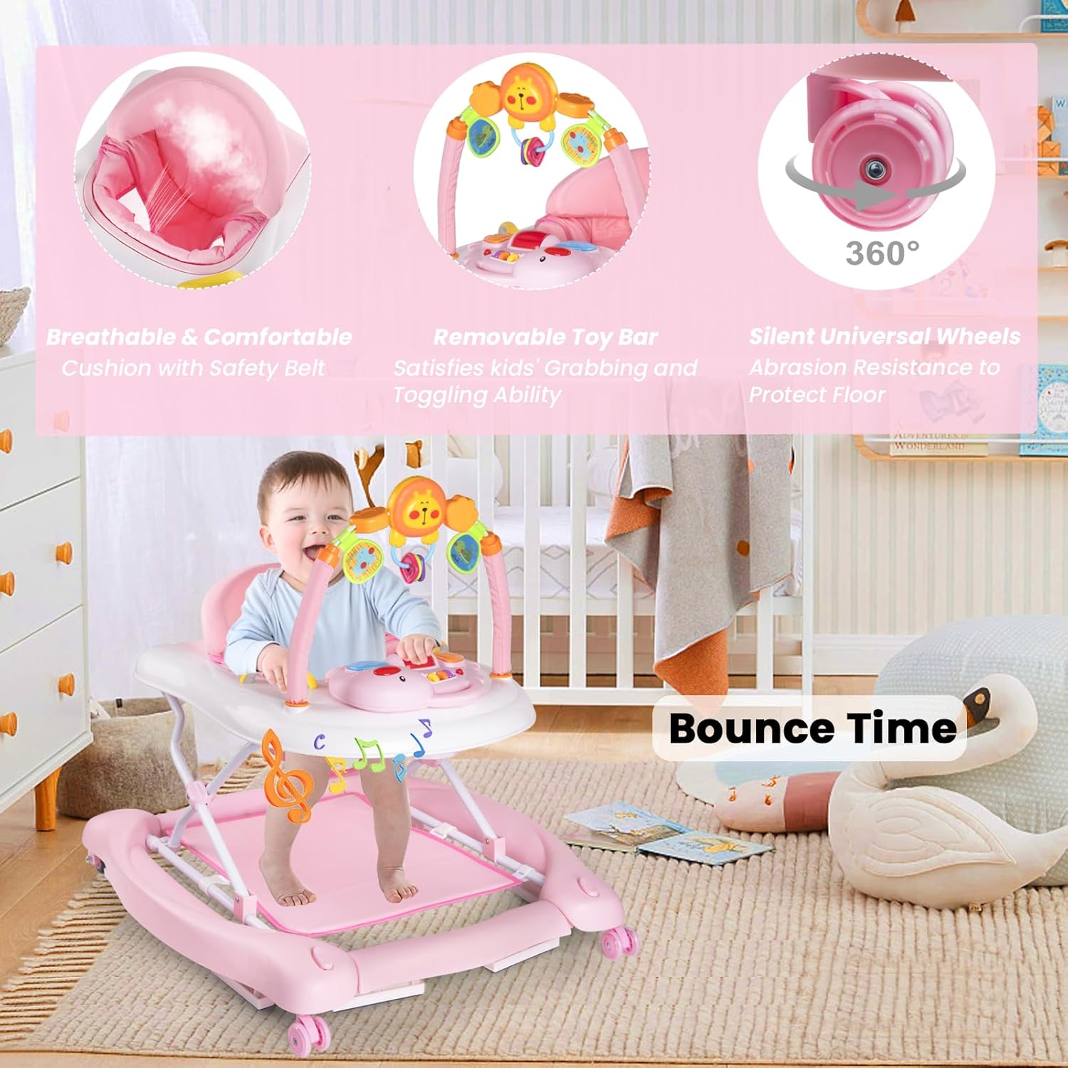 Boyro Baby Andador de bebé 5 en 1, andadores de bebé para niños y niñas de 6 a 12 meses, caminador de actividad plegable, andador infantil con