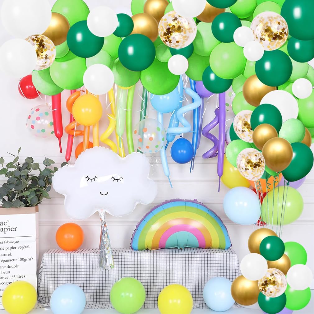 Kit de arco de guirnalda de globos de fiesta de selva, globos blancos de metal verde dorado con diferentes tamaños para fiesta de la selva, ducha,