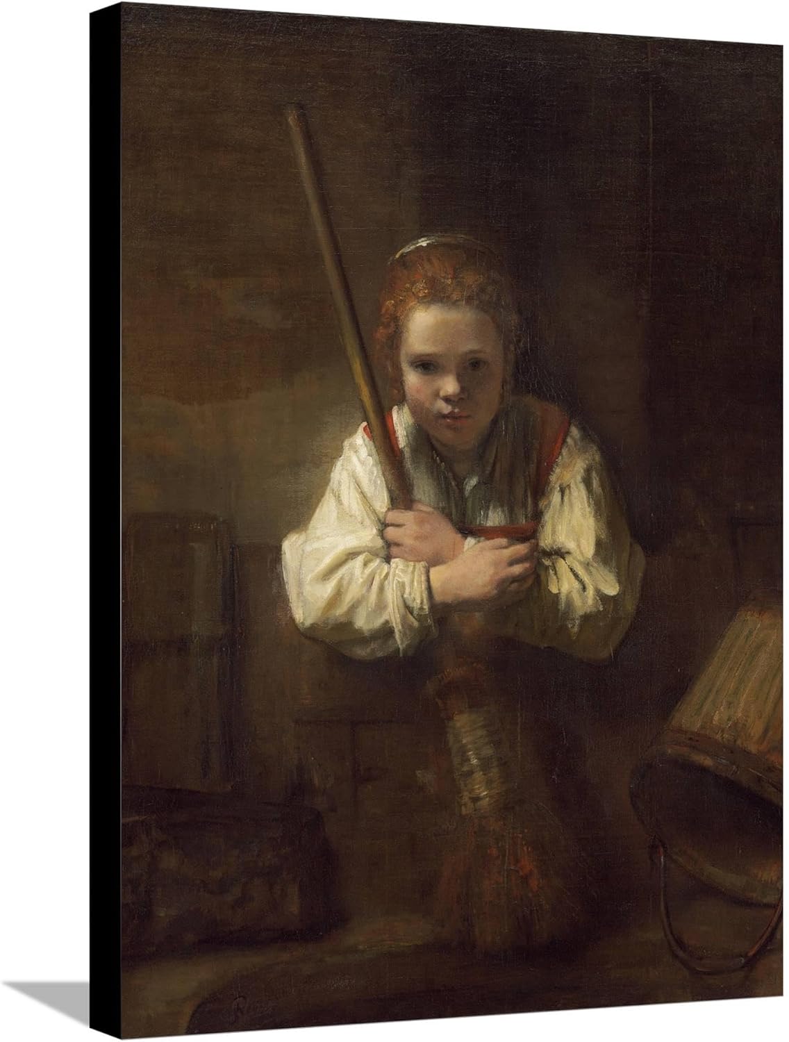 ART.COM Lienzo decorativo para pared, diseño de una chica con escoba, 1651 por Rembrandt van Rijn, decoración figurativa, 18 x 24 pulgadas