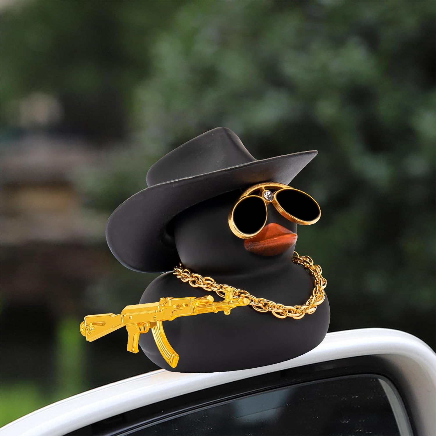 wonuu Adorno de pato de goma, para decoración de tablero de automóvil, accesorios de decoración con sombrero, anillo de natación, collar, gafas de