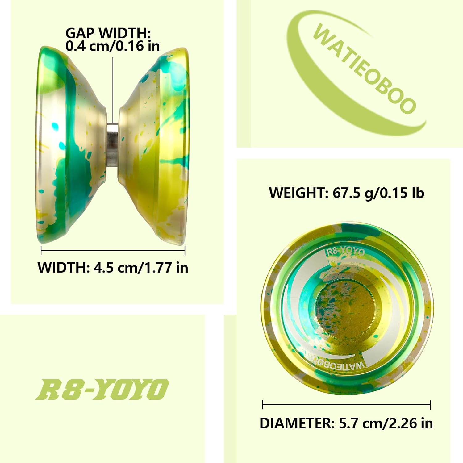 WATIEOBOO R8 Responsive Yoyo Professional, Yoyo de metal para niños y adultos principiantes, rodamiento Yoyo de repuesto que no responde para
