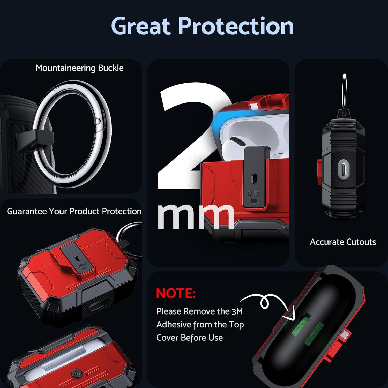 DASFOND Armor – Funda rígida de grado militar para Airpods Pro, protección de cuerpo completo a prueba de golpes, soporte de carga inalámbrica con