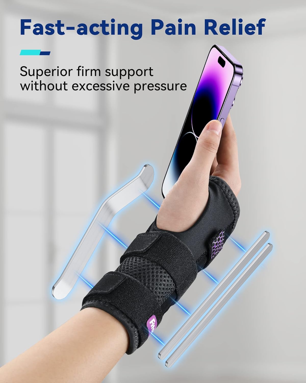 Muñequera para túnel carpiano, soporte nocturno con 3 férulas de metal para dormir y apertura suave del pulgar, soporte de muñeca ajustable para