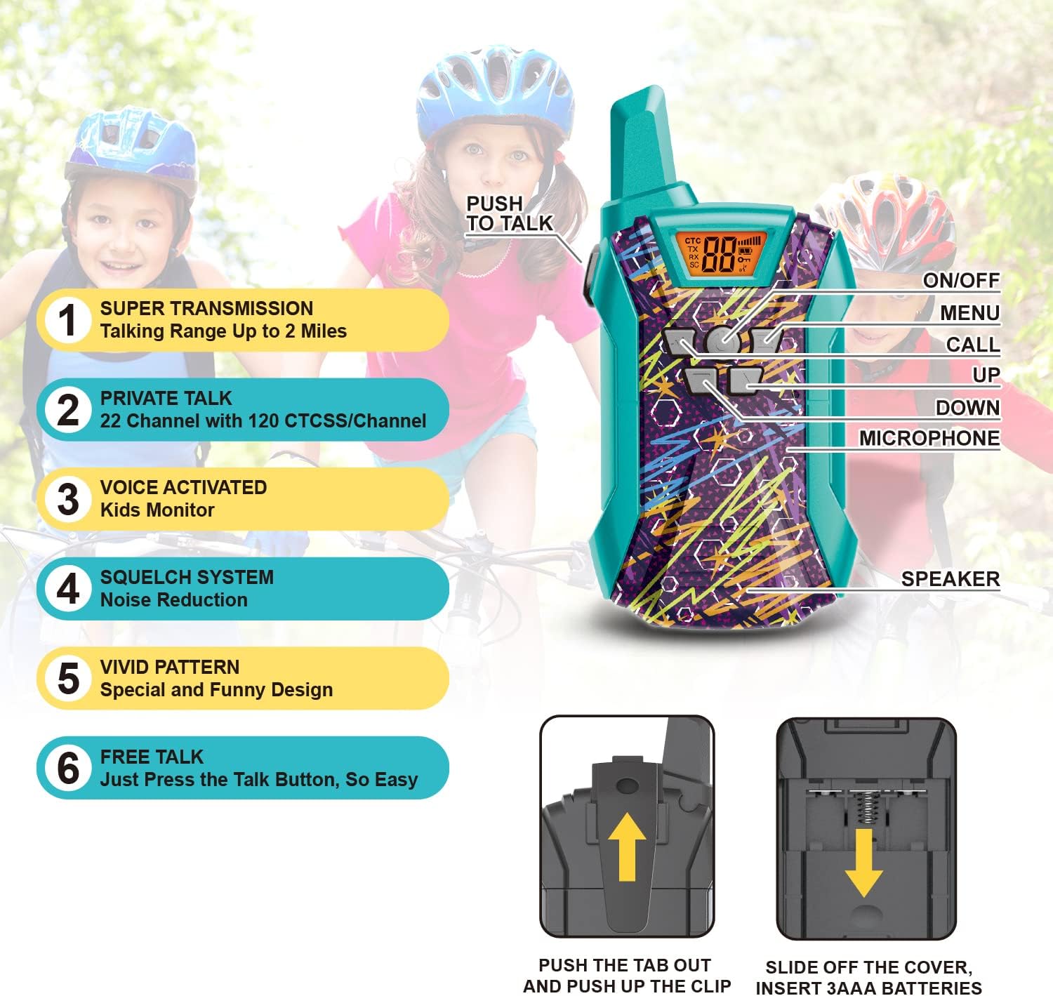 Walkie Talkies para niños, 22 canales de largo alcance Walkie Talkies para niños y niñas de 4 a 12, juguete de radio de 2 vías, juguetes de equipo