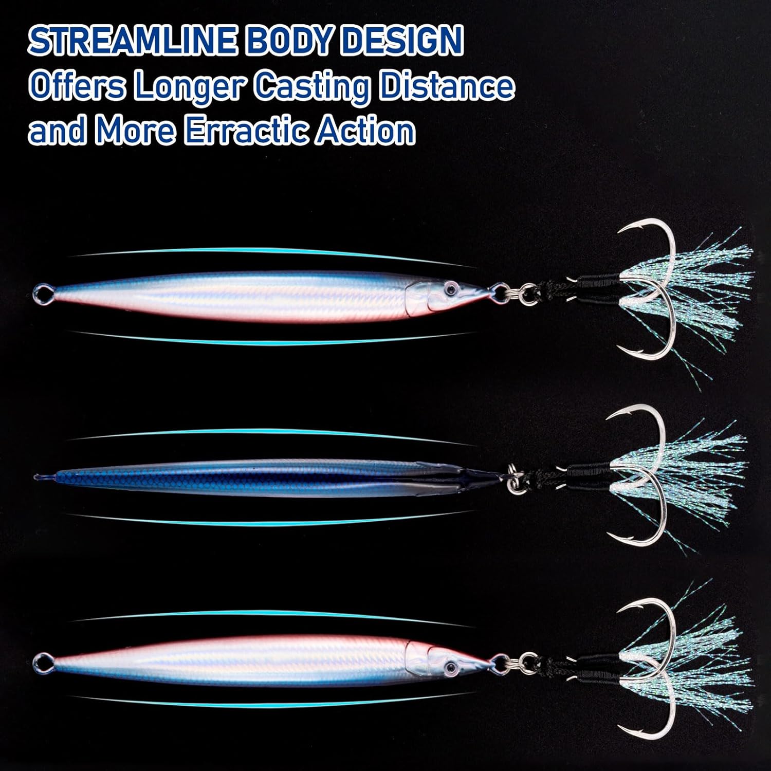 Dr.Fish Jigs verticales de agua salada Señuelos de jigging de velocidad de mar profundo Plantillas de hundimiento rápido Señuelos de pesca de agua