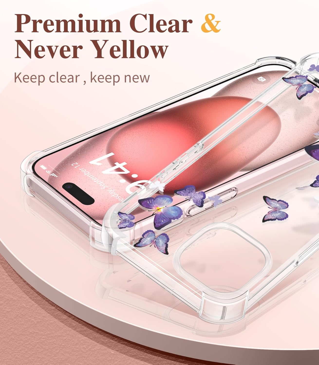GVIEWIN Funda para iPhone 15, 5 en 1 con 2 protectores de pantalla y 2 protectores de lente de cámara, transparente, suave, a prueba de golpes,