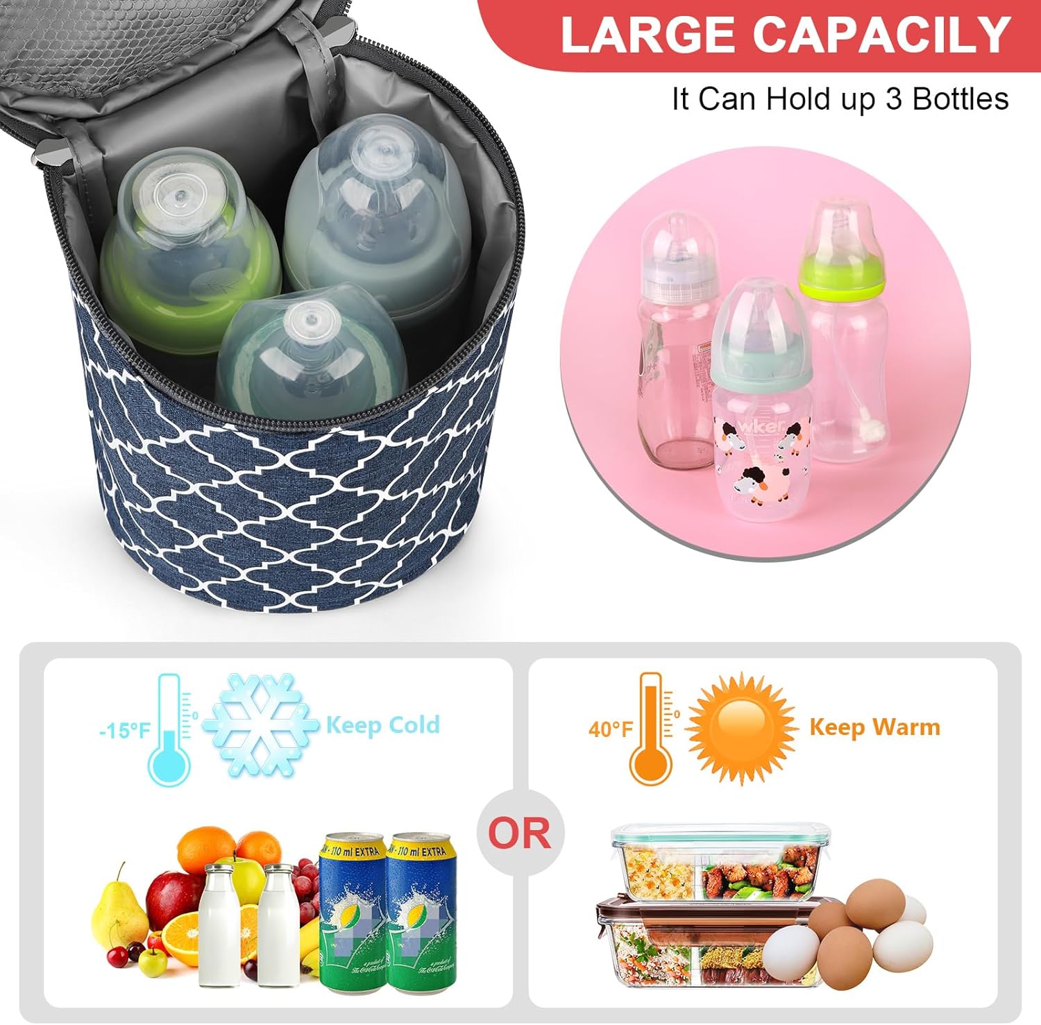 Accmor Bolsa enfriadora de leche materna, bolsas de asas aisladas para biberones, bolsa térmica para calentar biberones, bolsa para biberones ideal
