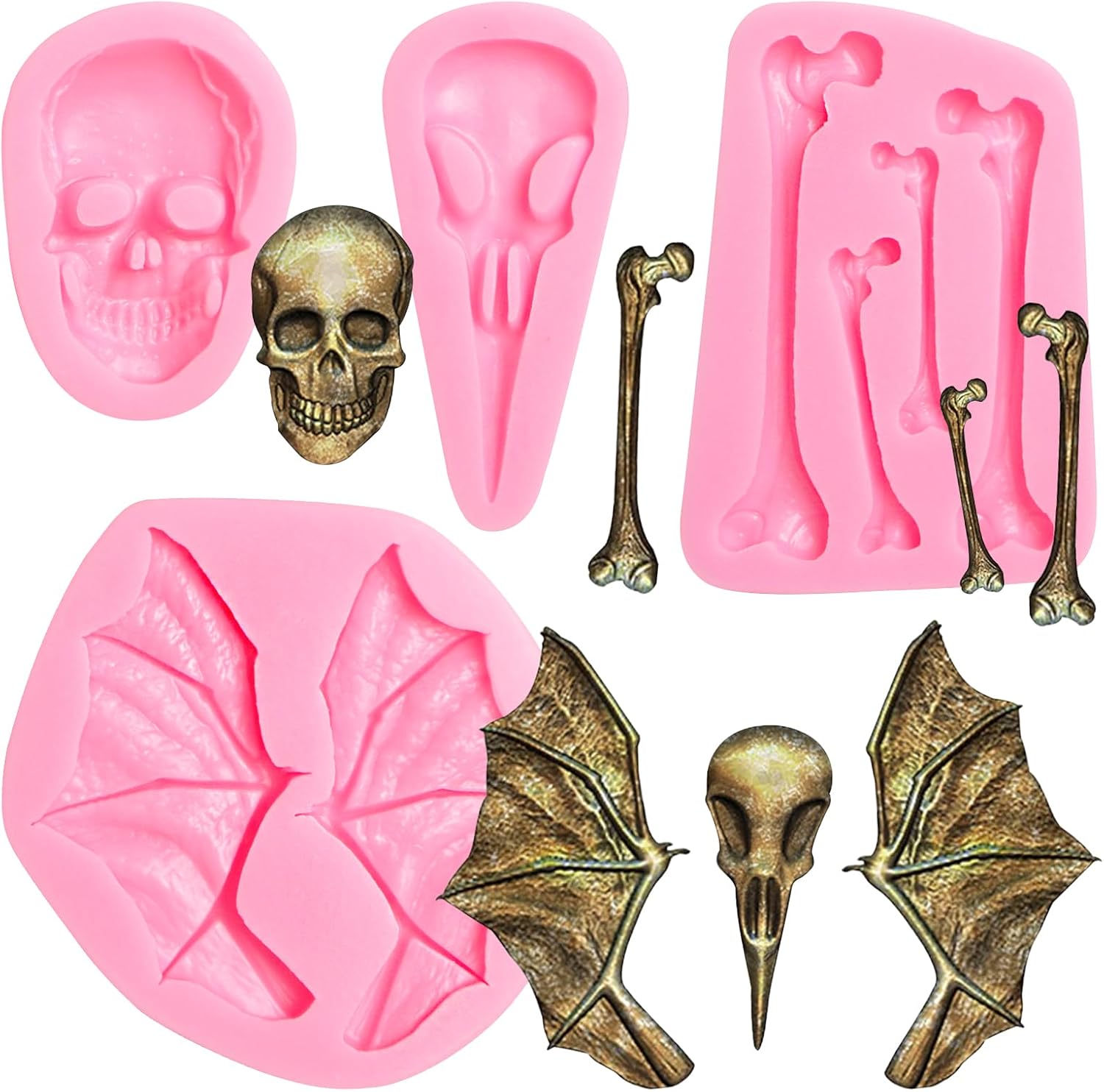 Moldes de silicona para gomitas, molde de chocolate con huesos de cuervo de esqueleto, para Halloween, alas de murciélago, fondant, moldes para