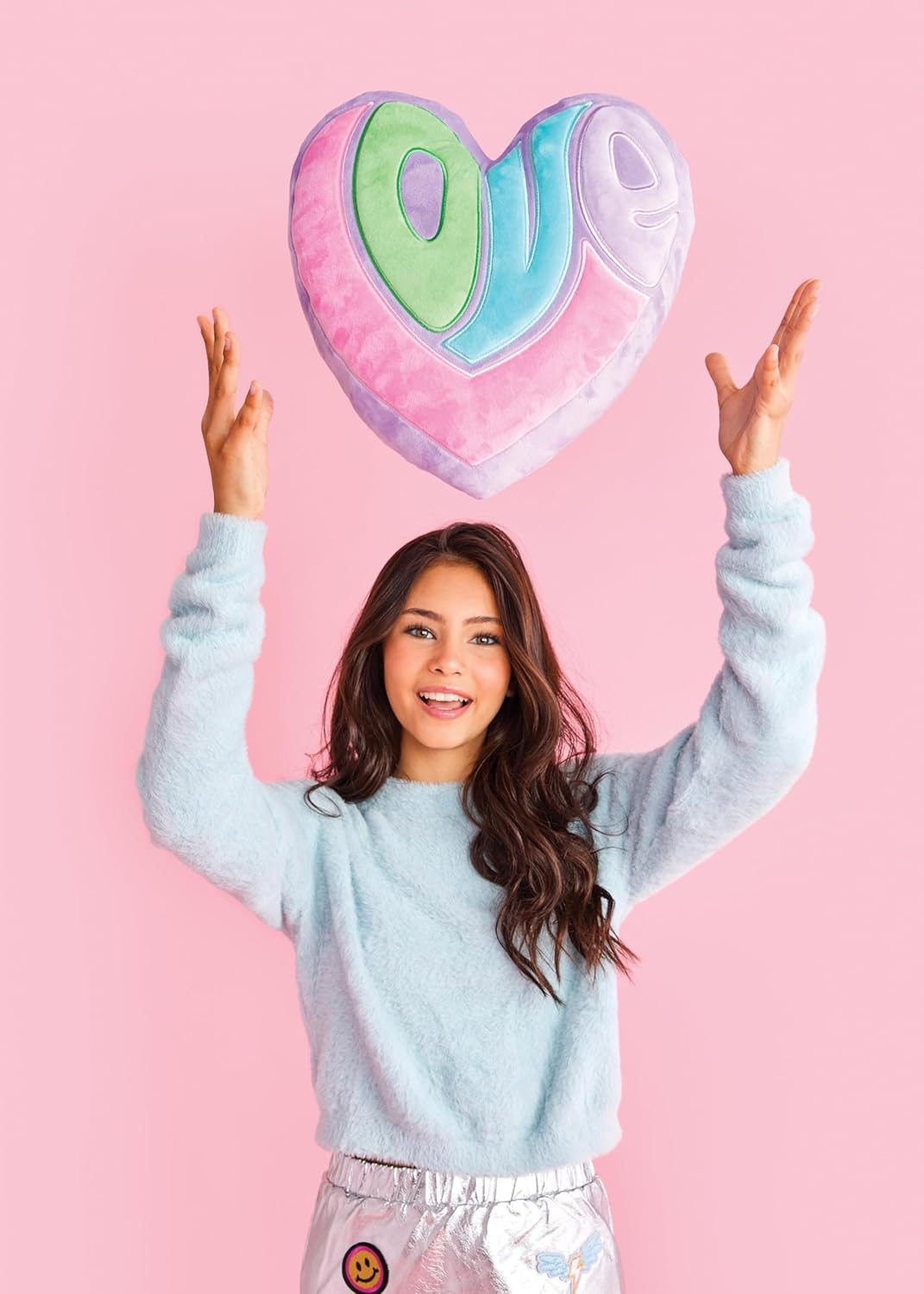 iscream Almohada bordada con forma de corazón de 13 x 13 pulgadas, diseño de pasteles de felpa
