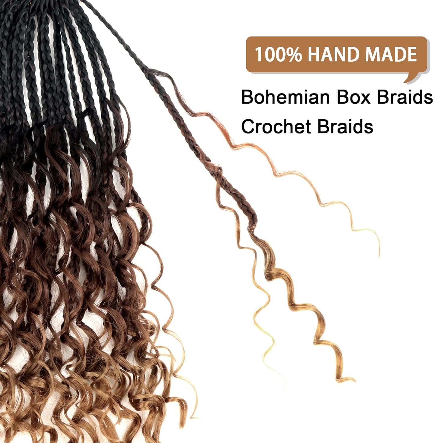 Goddess – Trenzas de ganchillo con extremos rizados, trenzas bohemias de 20 pulgadas, paquete de 8 paquetes de 3 trenzas de ganchillo, extensiones