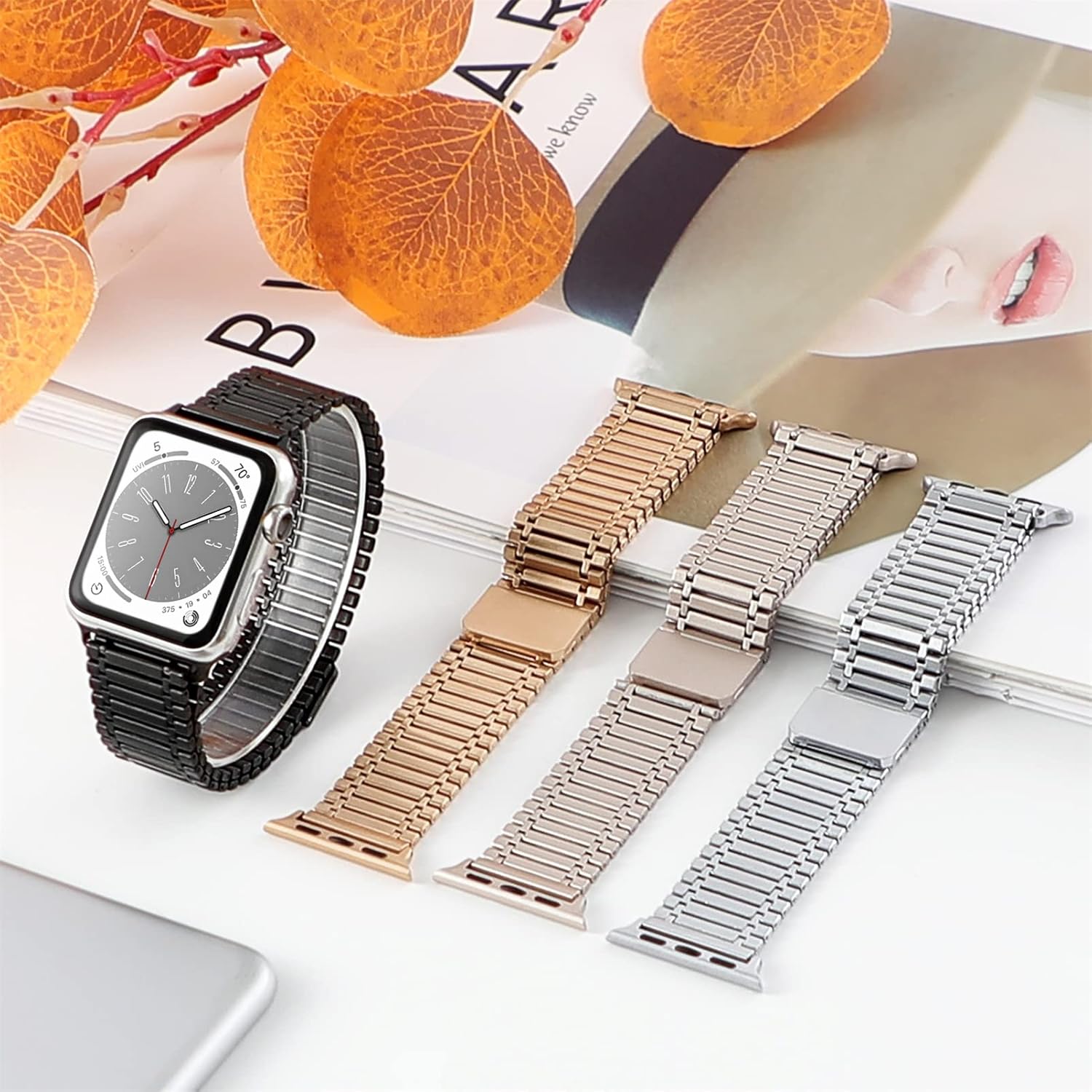 Magnética para Apple Watch Band 1.772 in 1.732 in 1.614 in 1.575 in 1.496 in 1.654 in correa de metal de acero inoxidable para hombre y mujer,