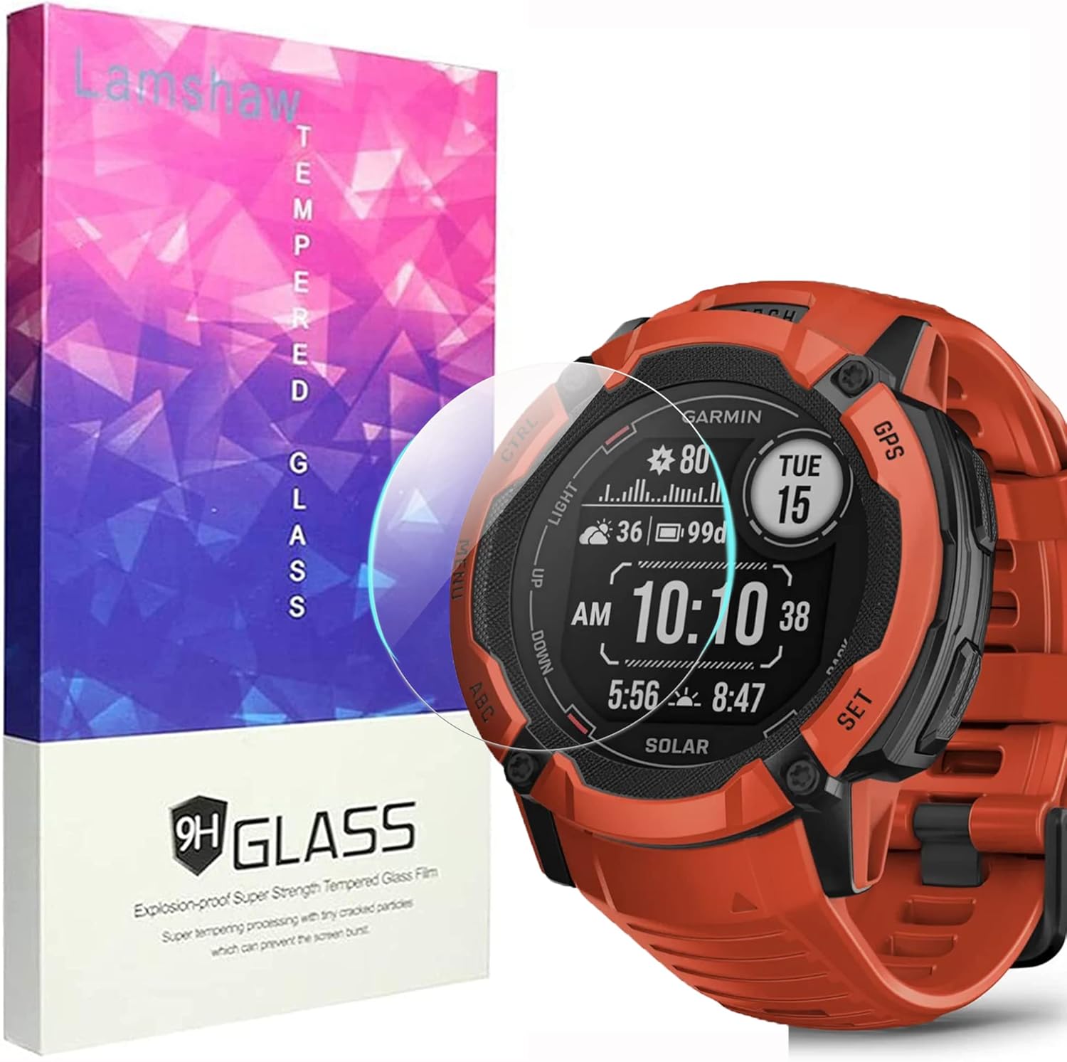 Protector de pantalla solar compatible con Garmin Instinct 2X, 3 unidades Película protectora de pantalla de vidrio templado 9H compatible con