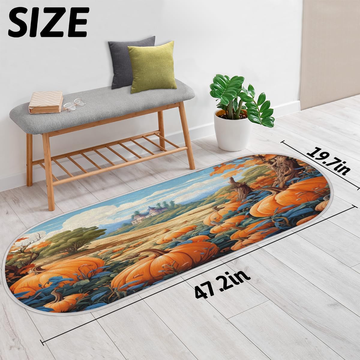 cfpolar Fall Maple Leaves Pumpkins Bathroom Rugs Non-Slip Bath Rug Microfiber Bath Mat Absorbent Kitchen Mats and Rugs Machine Washable Oval Plush