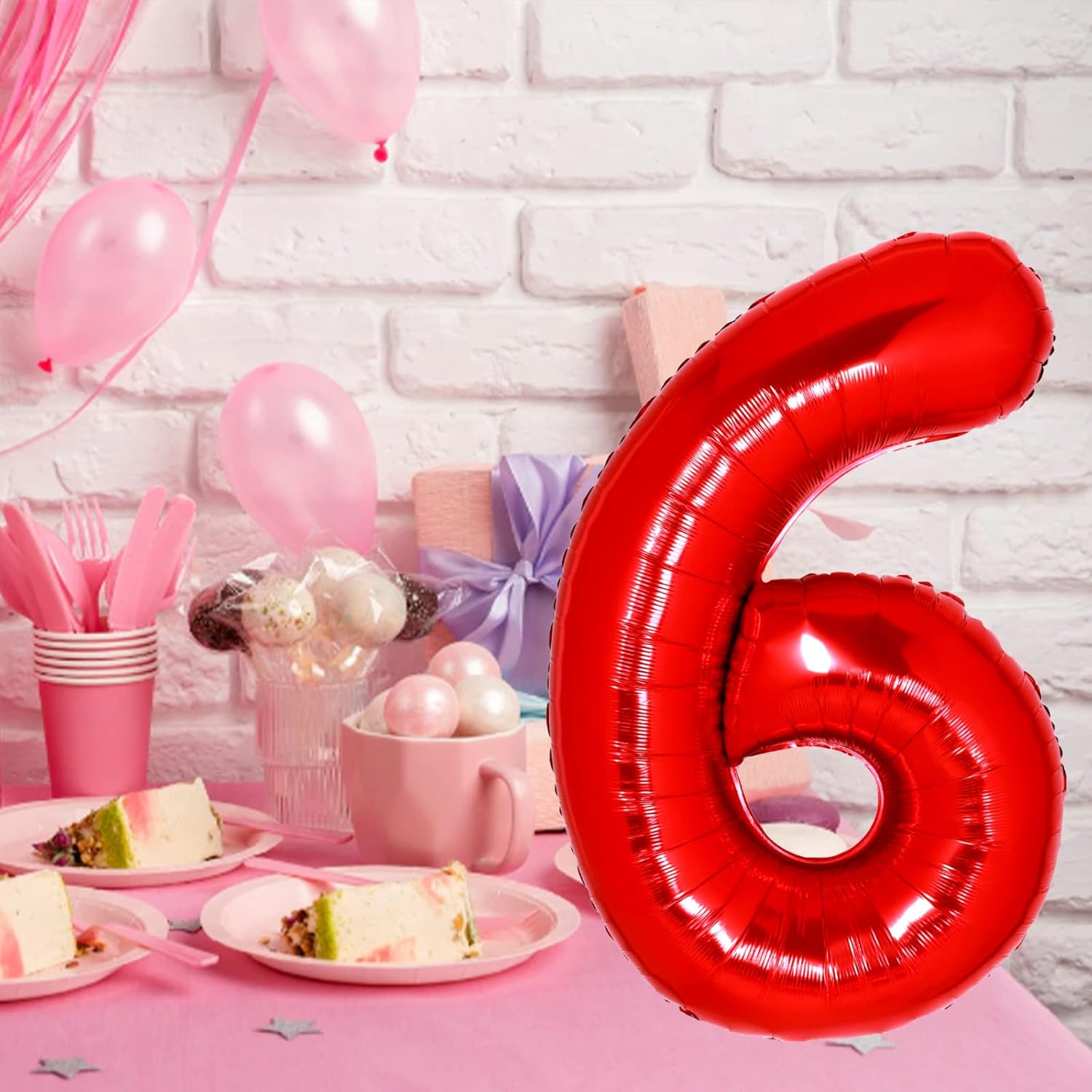 Globo rojo gigante del número 6 de 40 pulgadas, globos de aluminio de Mylar con helio para fiestas de cumpleaños, decoraciones de cumpleaños n. 6