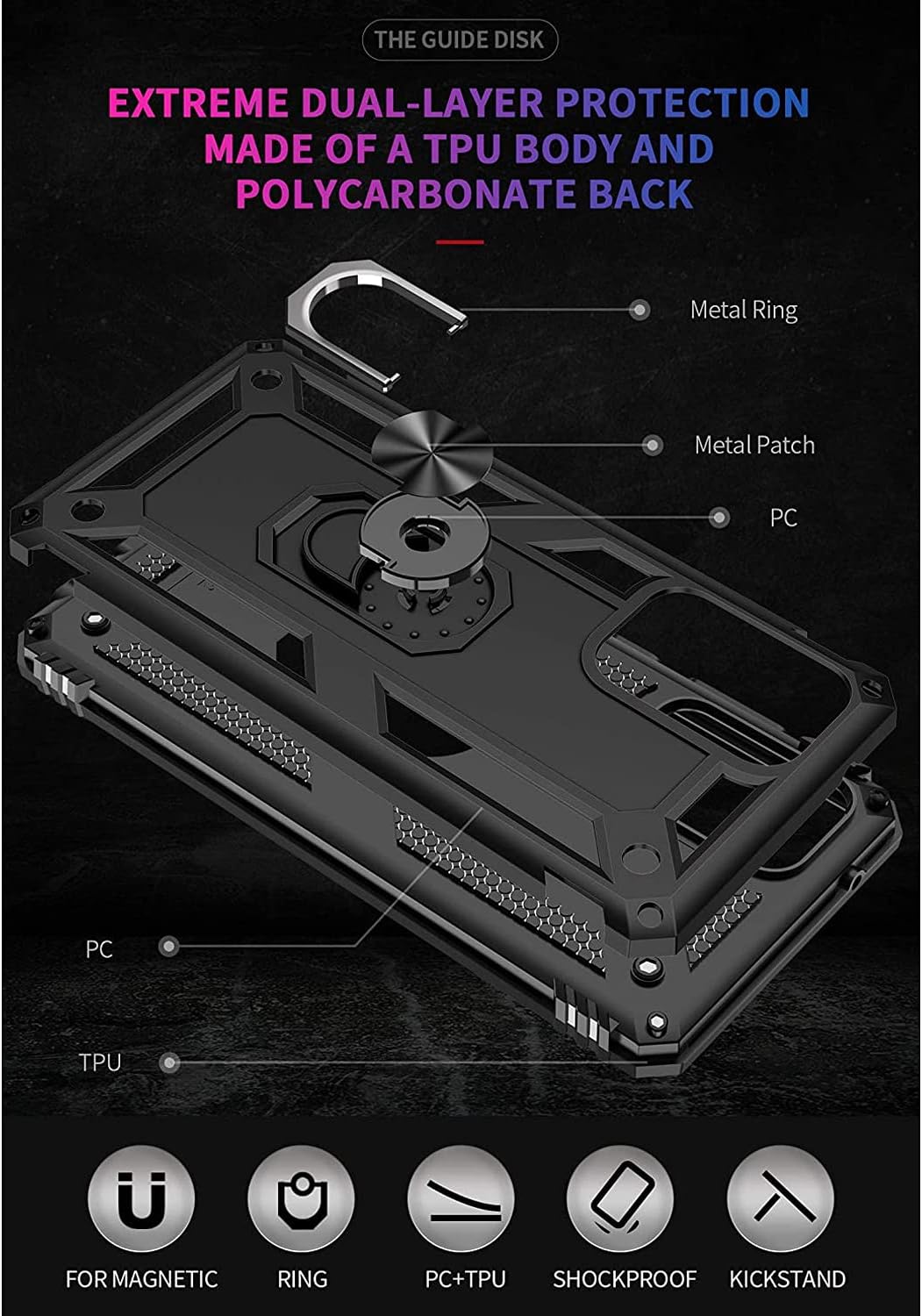 TJS Funda compatible con Samsung Galaxy A03S, con protector de pantalla de vidrio templado, soporte magnético con soporte magnético resistente