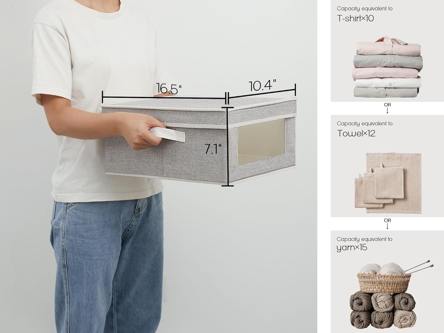 LoforHoney Home Contenedores de almacenamiento de tela con tapas, cestas de almacenamiento plegables con ventana transparente, cestas de ropa con