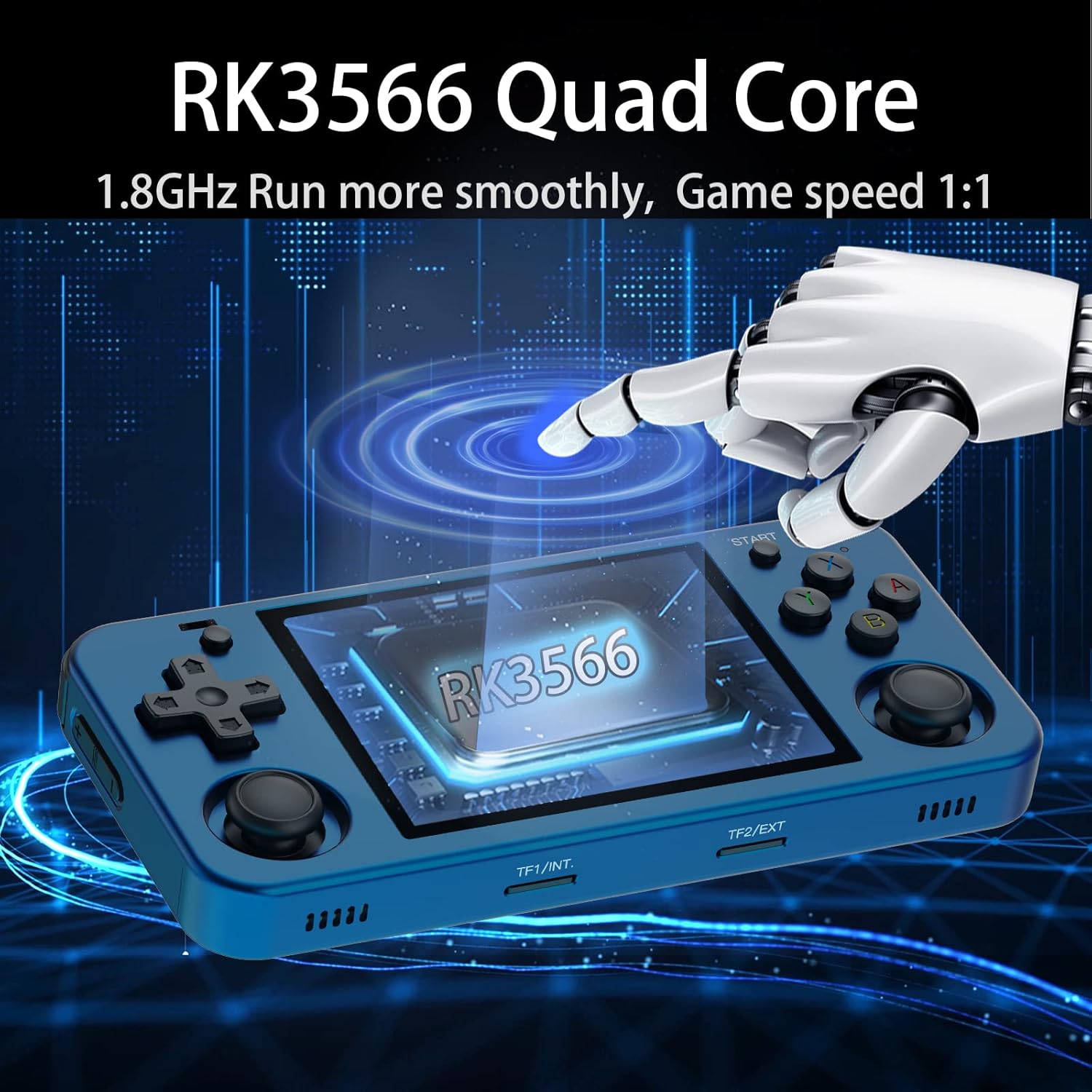 RG353M – Consola de juegos portátil integrada con tarjeta 64G 4452 juegos, carcasa de aleación de aluminio y pantalla IPS multitáctil de 3.5