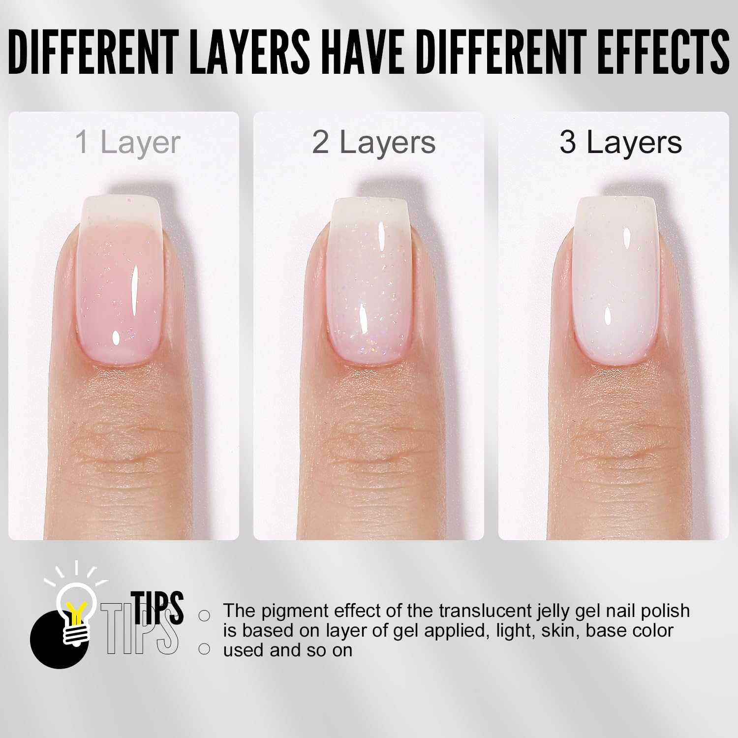 YOKE FELLOW Esmalte de uñas de gel con purpurina, 0.3 onzas líquidas, esmalte de uñas de gel transparente color blanco lechoso con purpurina láser