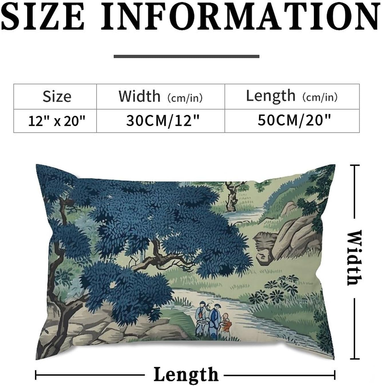 ArogGeld Funda de cojín lumbar de estilo chinoiserie, diseño de dinastía asiática, color azul y verde, para dormitorio, sofá, 12 x 20 pulgadas, lino