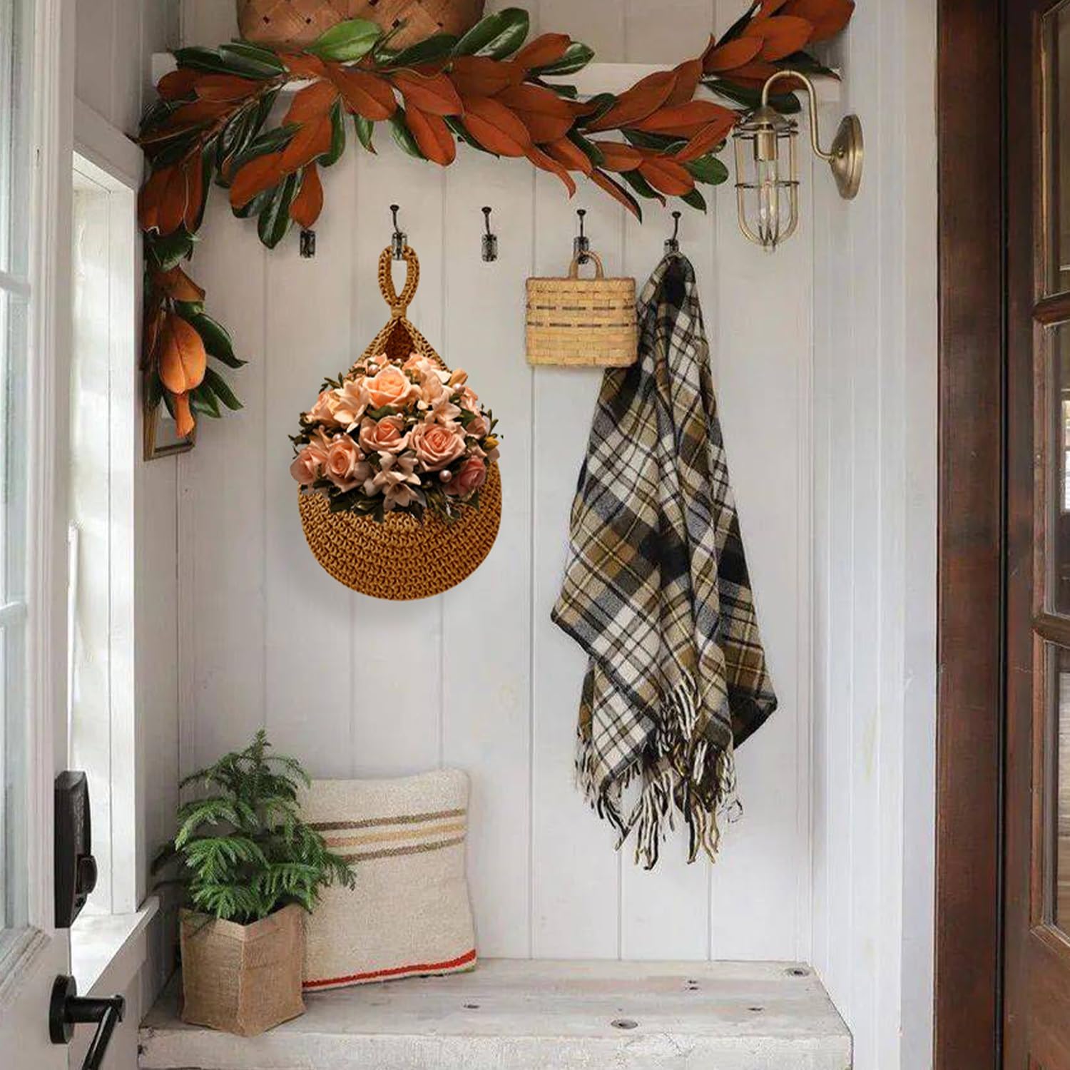 Cesta colgante de frutas para cocina, cestas colgantes bohemias para organizar, cestas colgantes de frutas y verduras de pared, cestas de cocina
