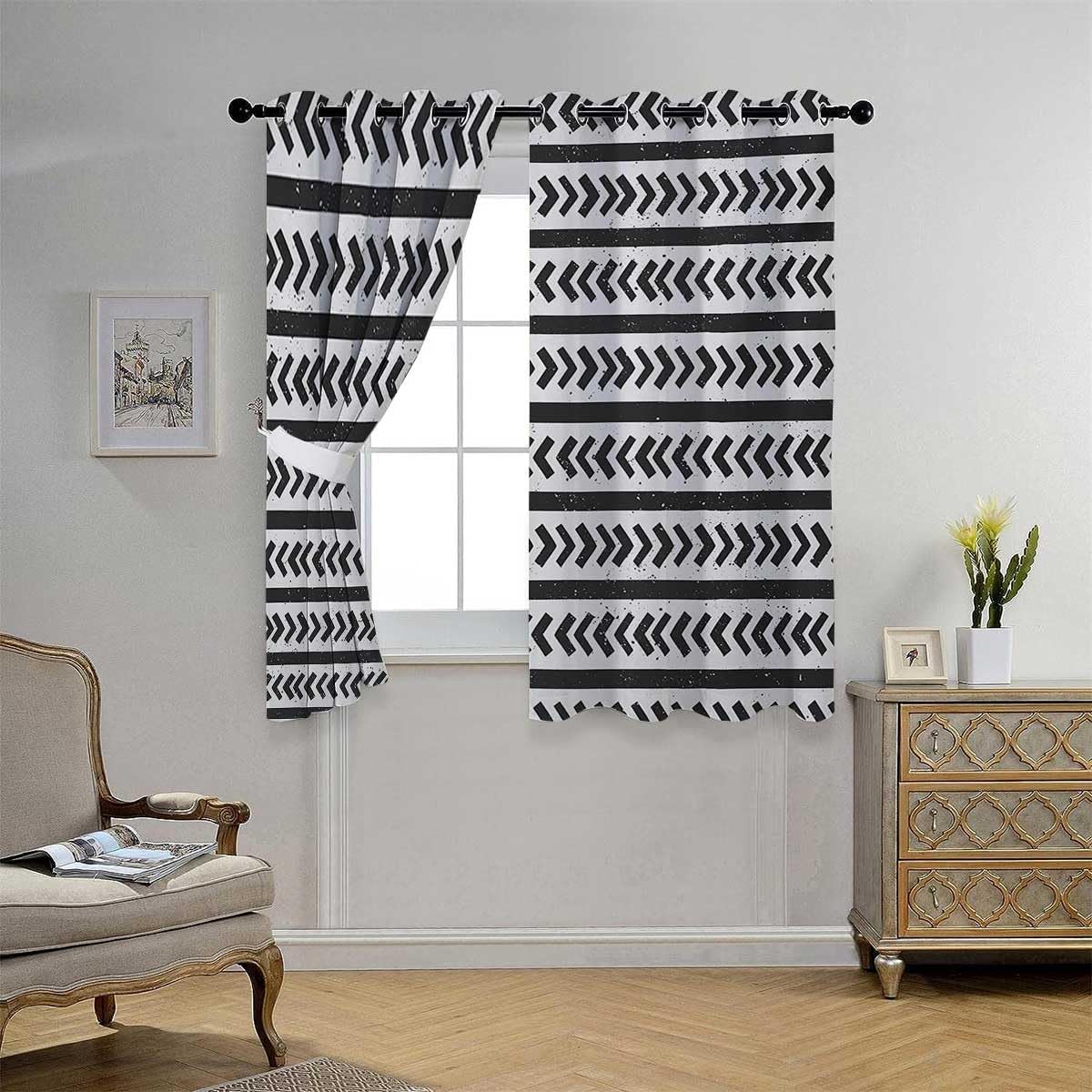 Boho Blackout Curtains Geometric Grommet Short Door Curtains Cortinas para Separar Cuartos 55Inch Width by 72Inch Length,2 Panels