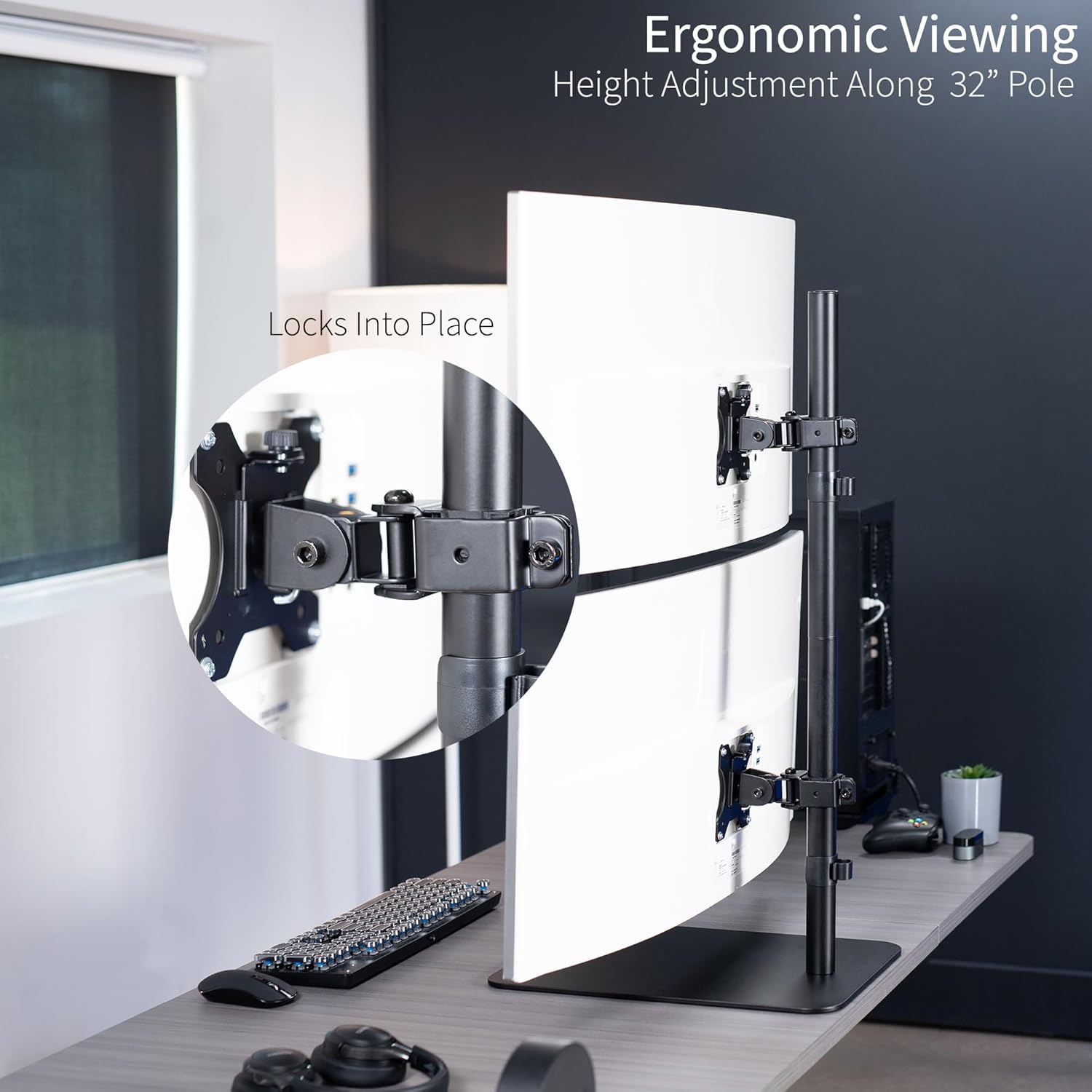 VIVO Soporte de escritorio para monitor ultra ancho doble apilado verticalmente, montaje ajustable extra alto para 2 pantallas ultraanchas de hasta