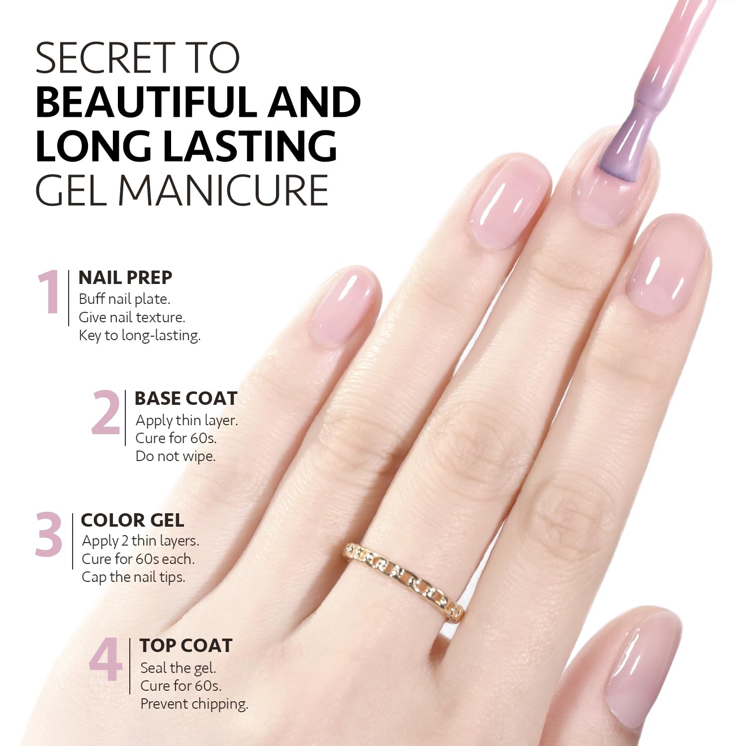 GAOY Jelly Nude – Esmalte de uñas en gel, 0.6 onzas líquidas, esmalte de gel translúcido de cristal rosa transparente, curado con luz UV para arte