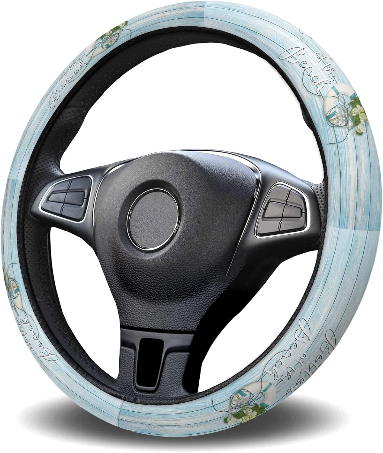 Car Steering Wheel Cover, Floral Wood Grain Elastic Stretch Sponge Steering Wheels Protective Cover for Vehicles Trucks SUVs Universal Automotive