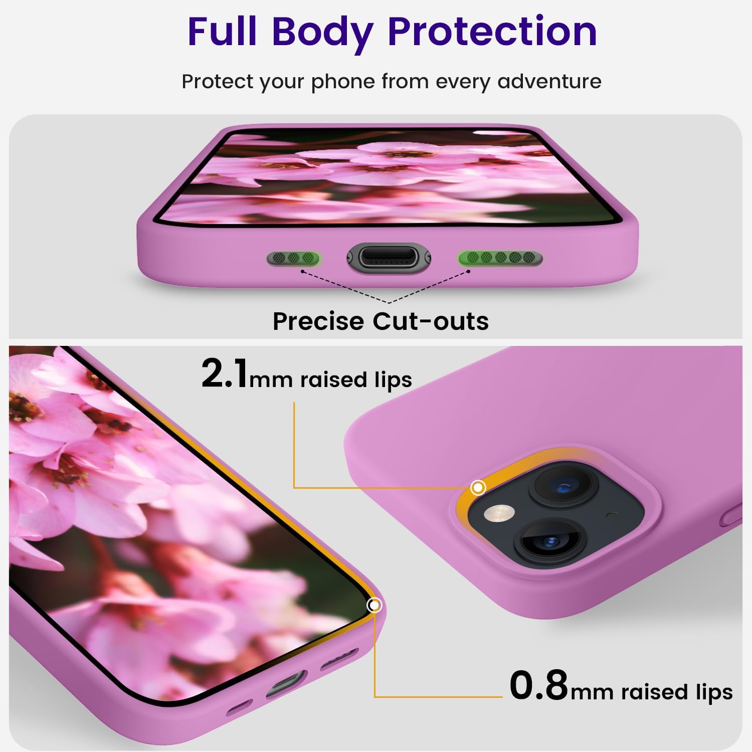 OTOFLY – Diseñada para iPhone 13, funda delgada de silicona a prueba de golpes para iPhone 13 de 6.1 pulgadas, morado lila
