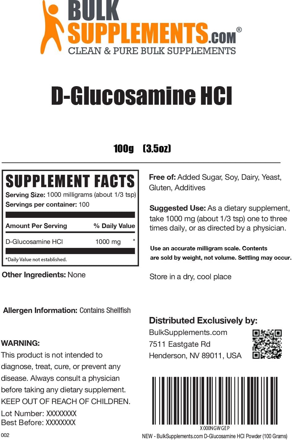 BULKSUPPLEMENTS.COM Glucosamina HCl Polvo  Glucosamina 1000 mg, Suplemento de glucosamina, Glucosamina en polvo  Suplementos para articulaciones,