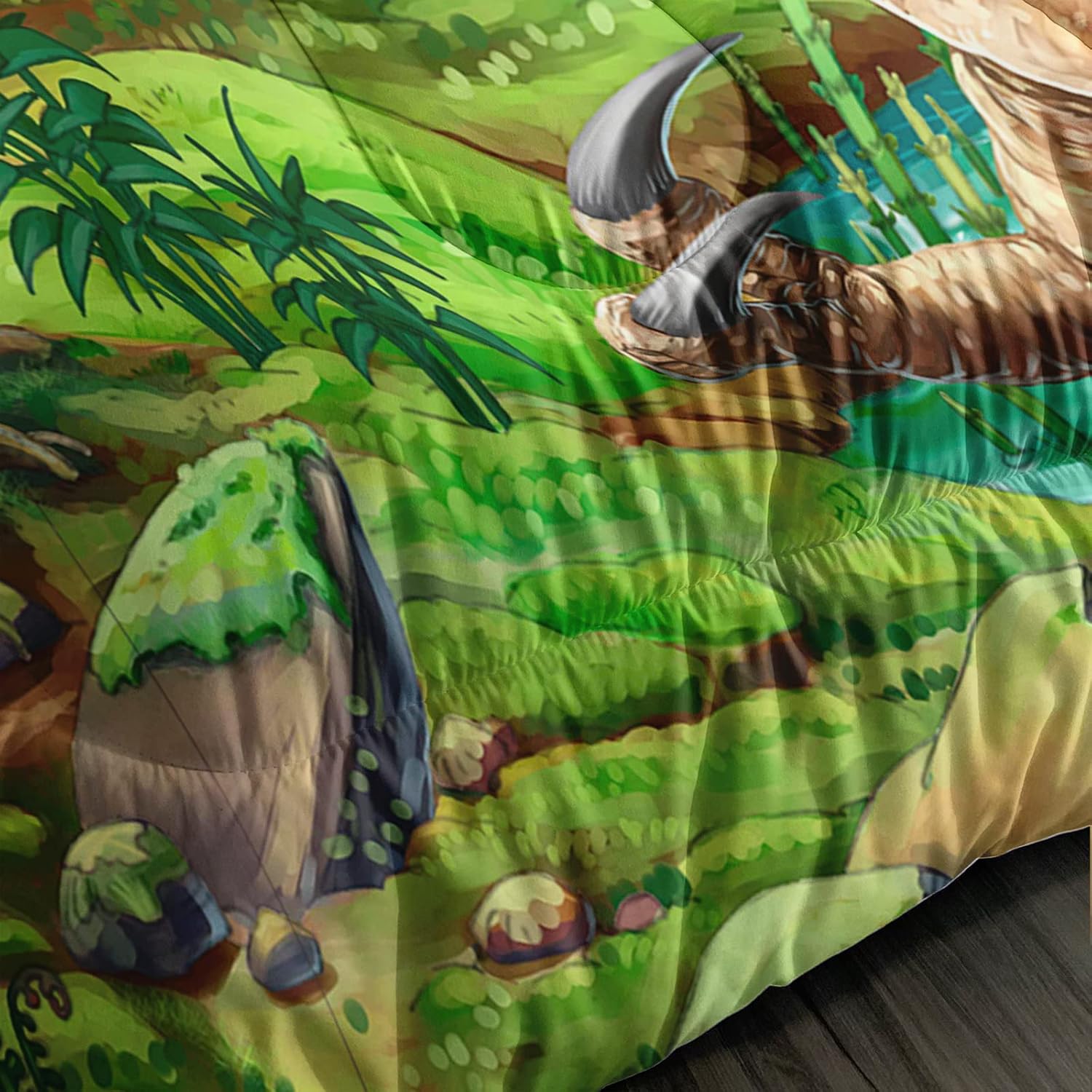 Juego de edredón de dinosaurio 3D tamaño matrimonial para niños y niños, juego de ropa de cama de dinosaurio Jurassic Jungle de 3 piezas, incluye 1