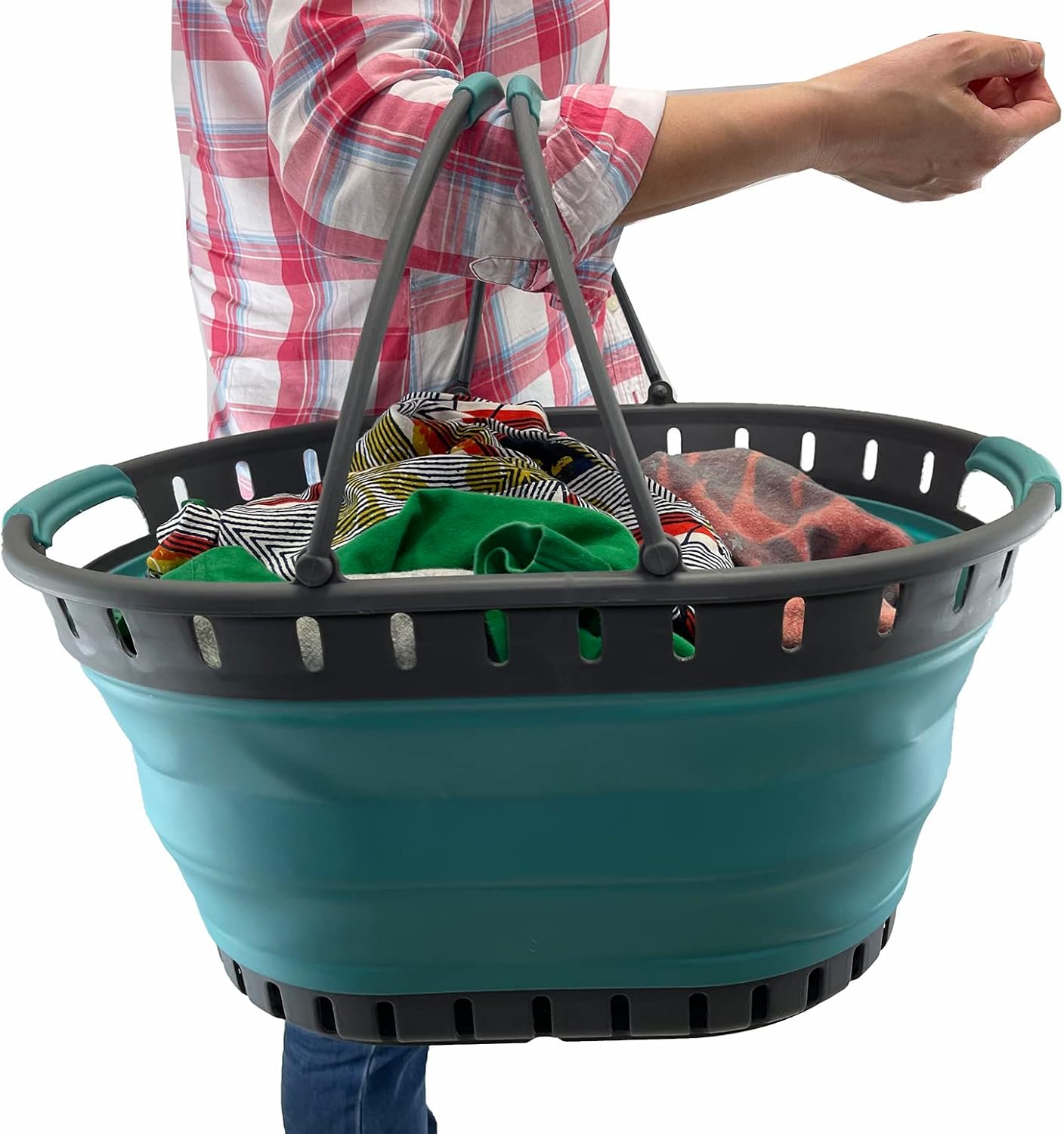 SAMMART Cesta plegable de plástico para la ropa sucia de 25 litros (6.6 galones), contenedor de almacenamiento plegable y organizador, cesta de